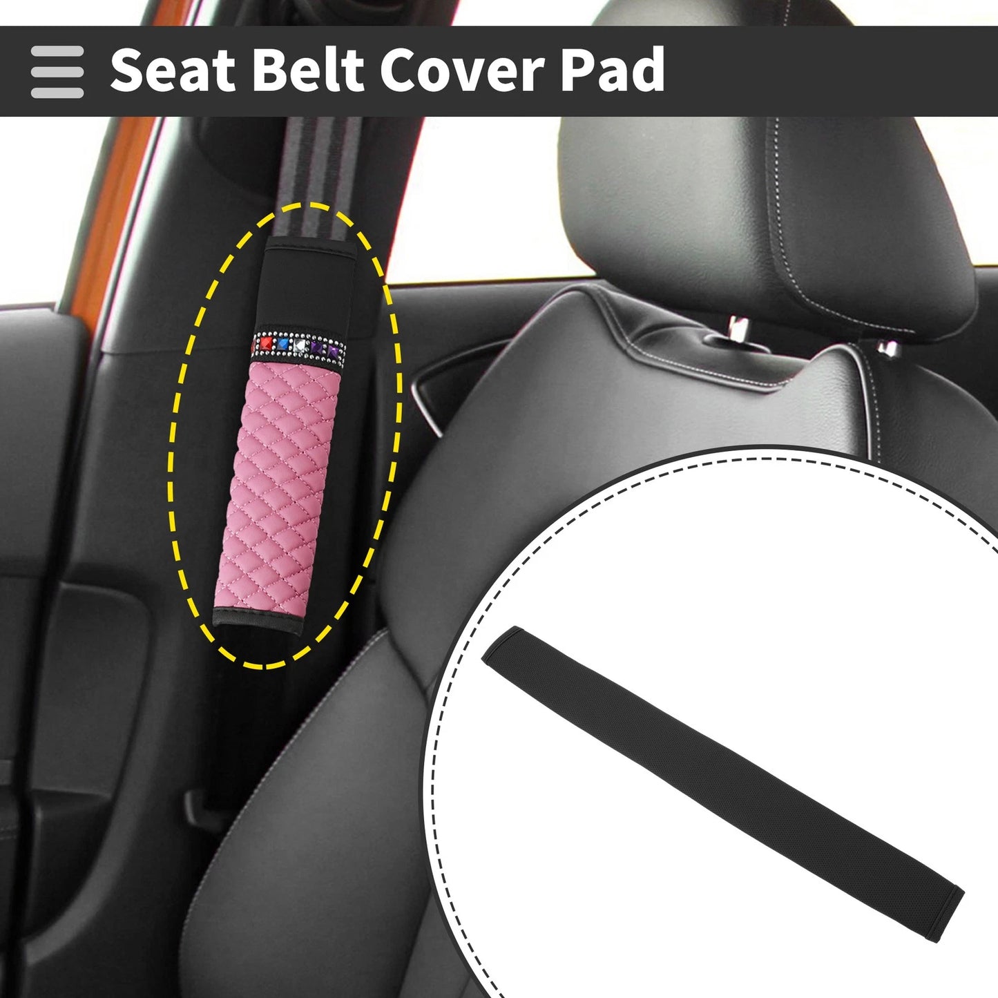 Black Seat Belt Cover Pad for Universal Fit (19.69 Inch)
