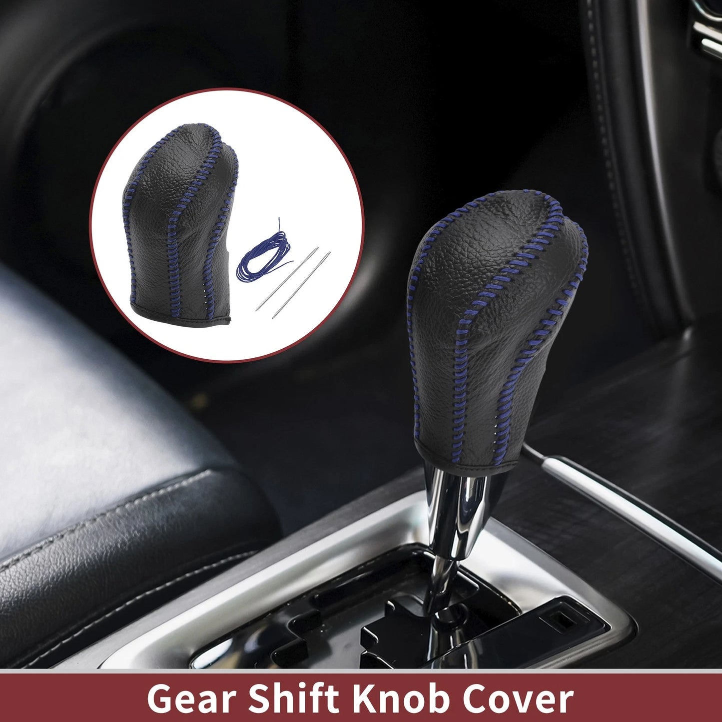 1Pc Gear Shift Knob Cover for Nissan Maxima (2016–2023) Black Blue Faux Leather