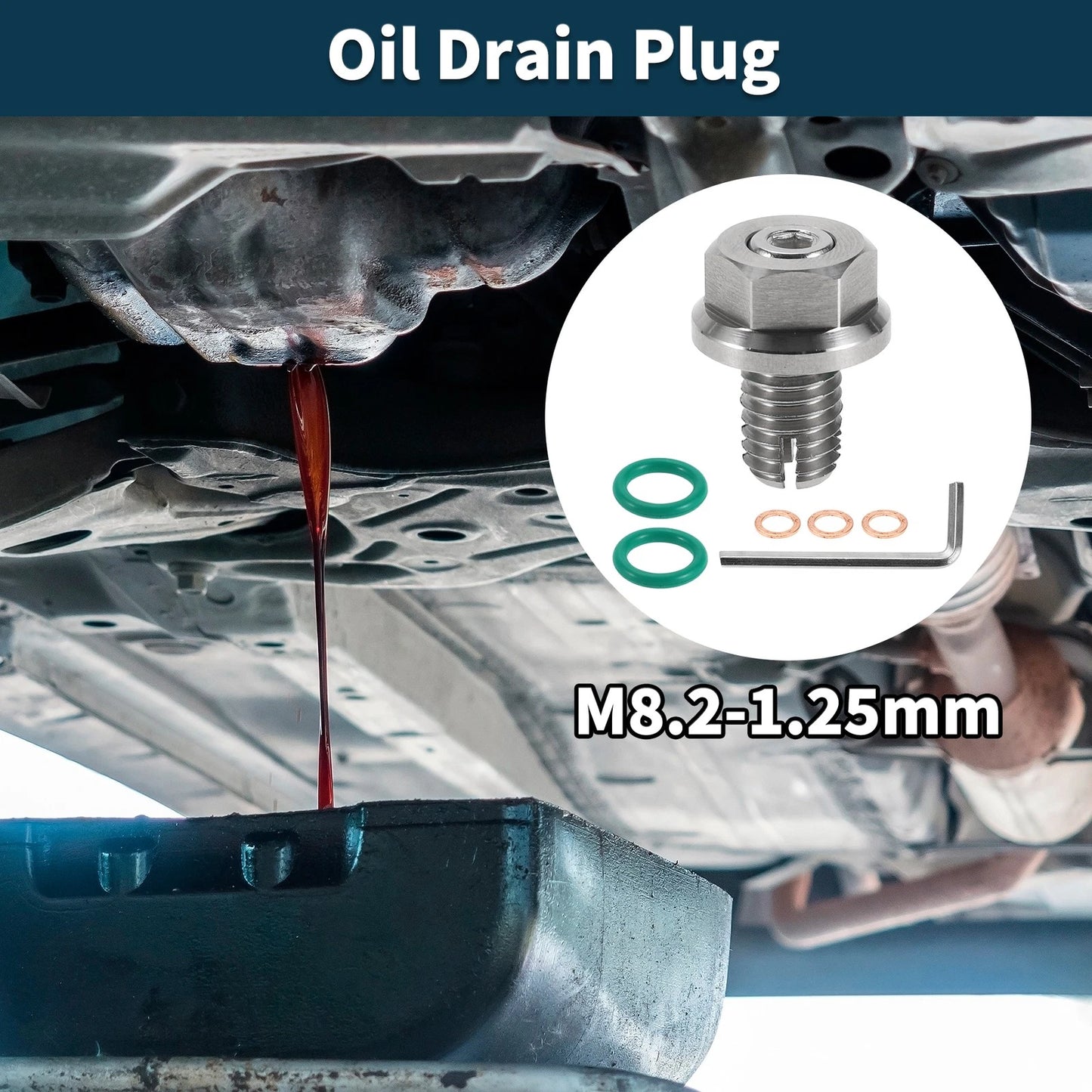 Set of 1 M8.2-1.25mm Copper Oil Drain Plug with Gasket for Car Motorcycle