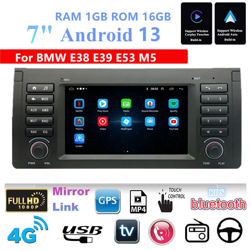 7" Car Stereo GPS Navigation for BMW 5, 7 Series E39, E38, X5 E53 (1997-2006)