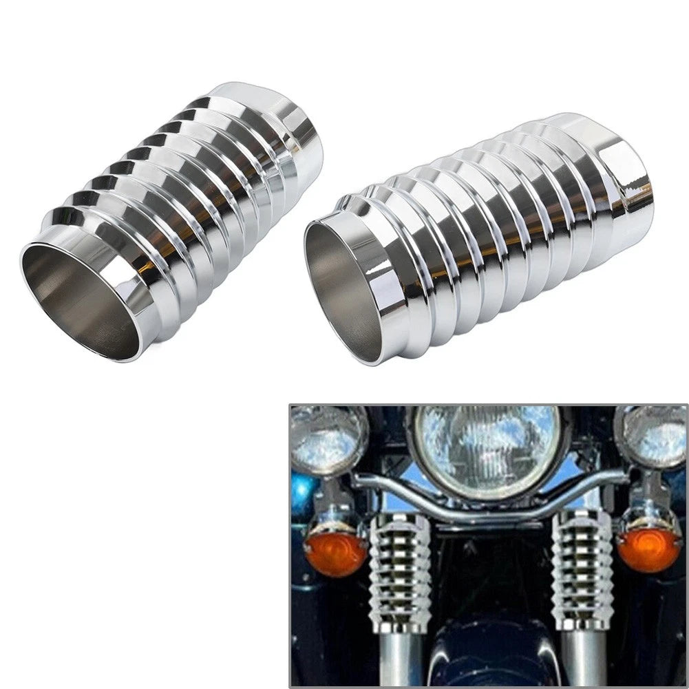 Chrome Retro Fork Boot Slider Covers for Harley Tour Road Street Tri Glide