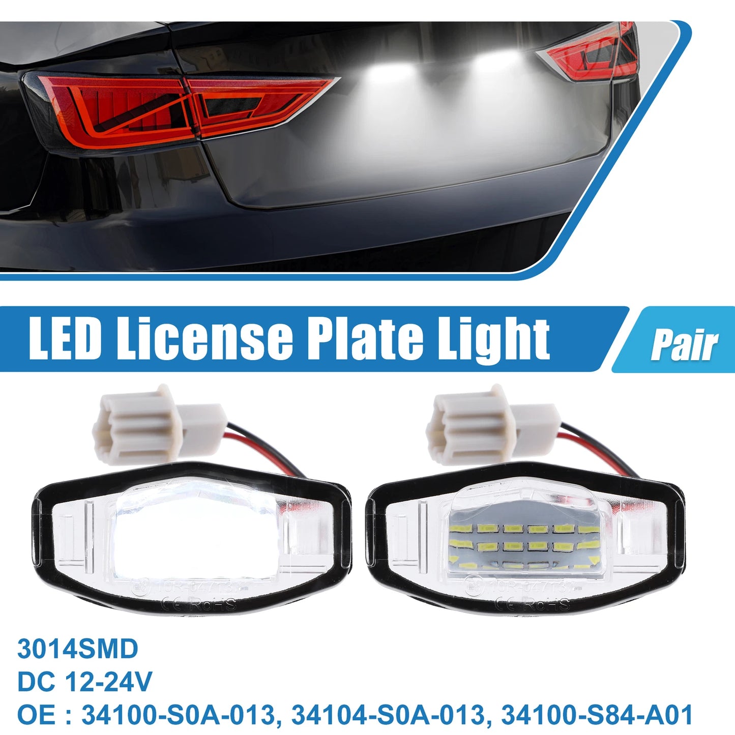 1 Pair White LED License Plate Light Assembly 34100-S0A-013 for Acura