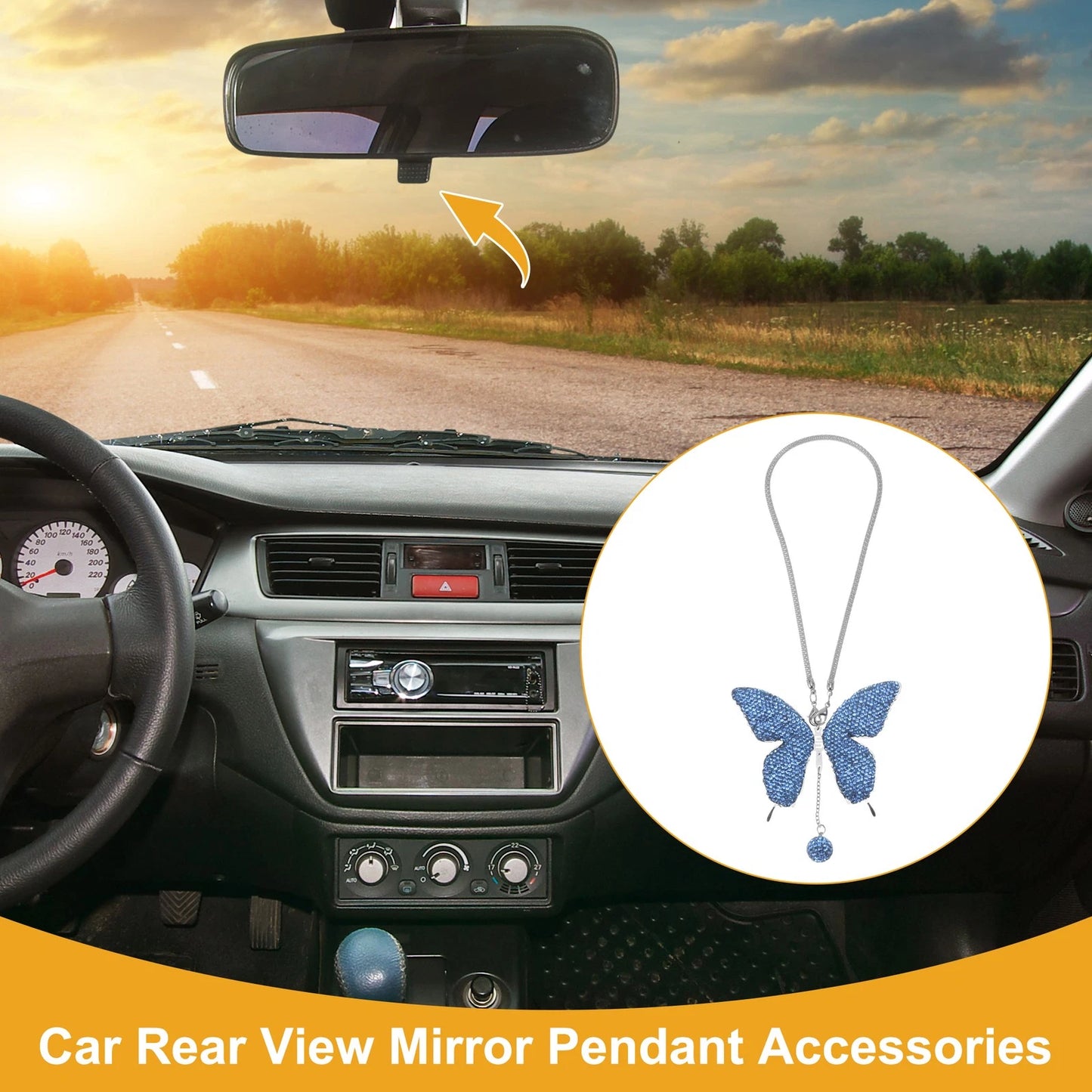 Faux Diamond Butterfly Rear View Mirror Pendant for Universal Cars (1 Pc)
