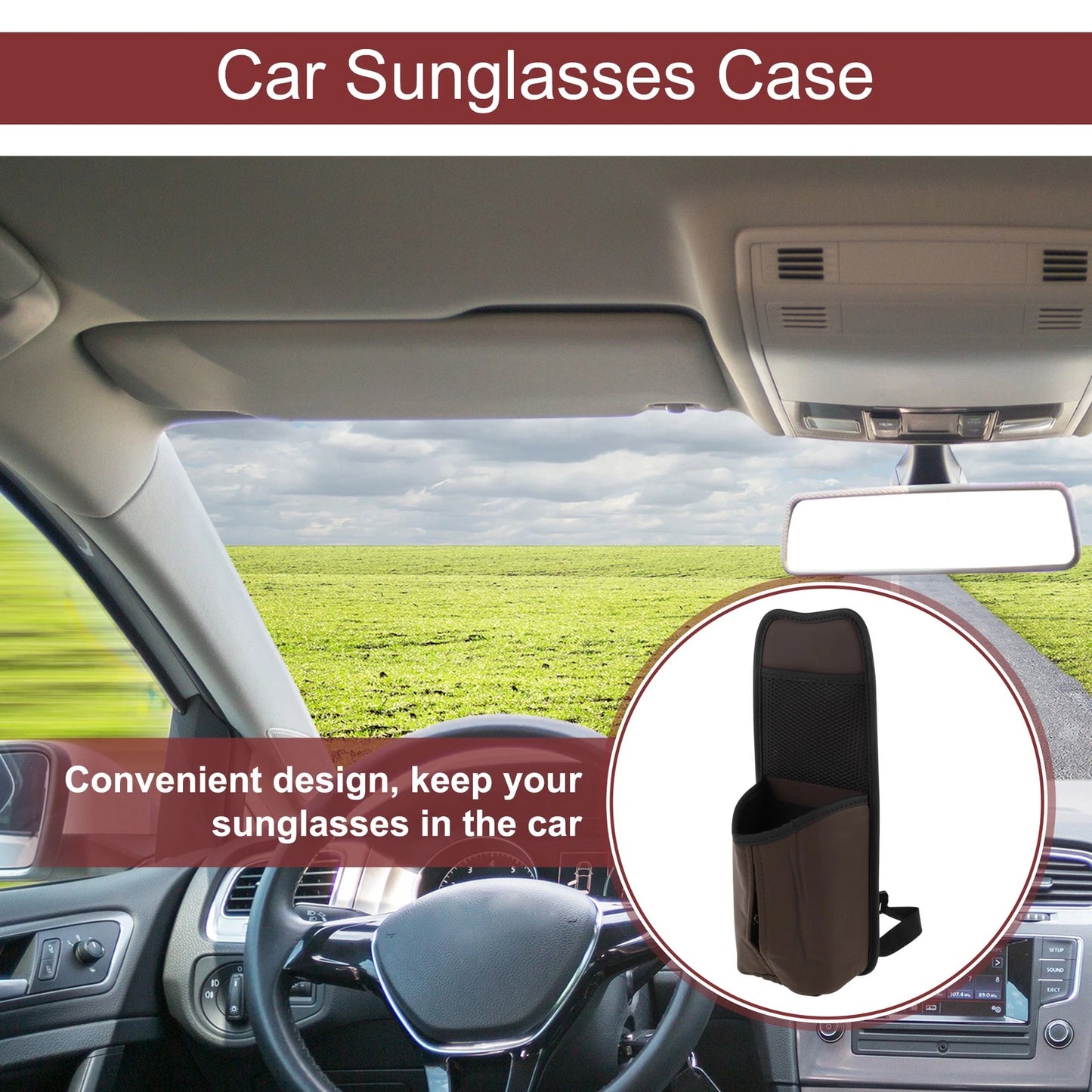 Sunglasses Holder Case for Universal Fit (1 Pc) - PU Leather, Brown