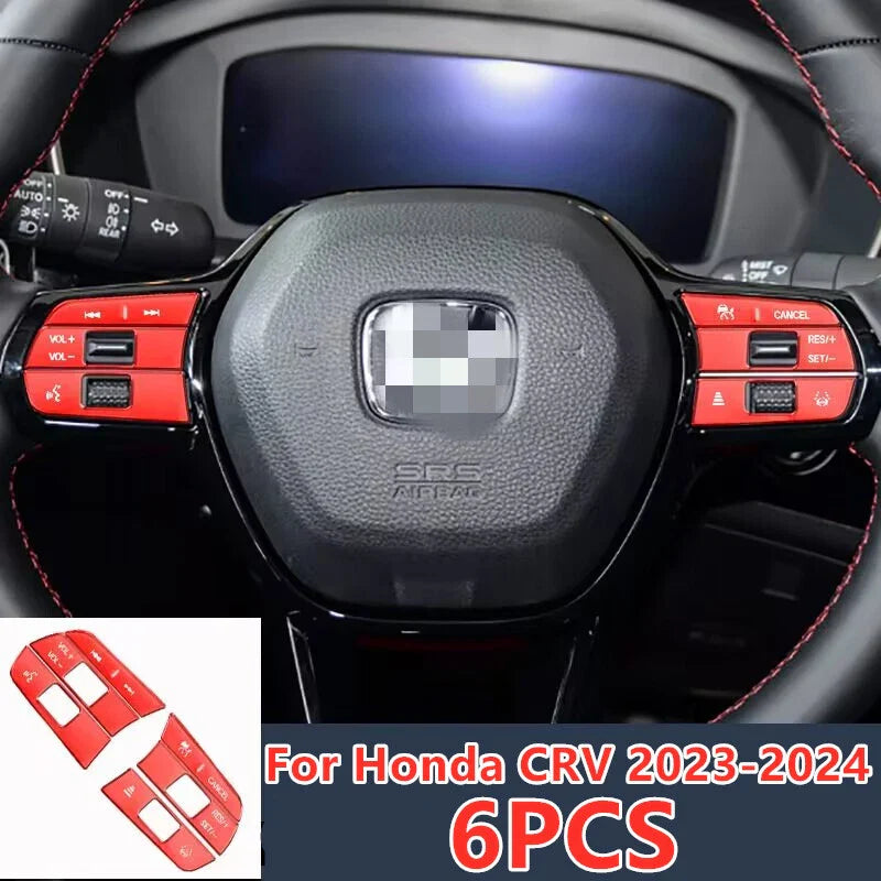 6Pcs Red Aluminum Steering Wheel Button Cover Trim for Honda CRV (2023–2024)
