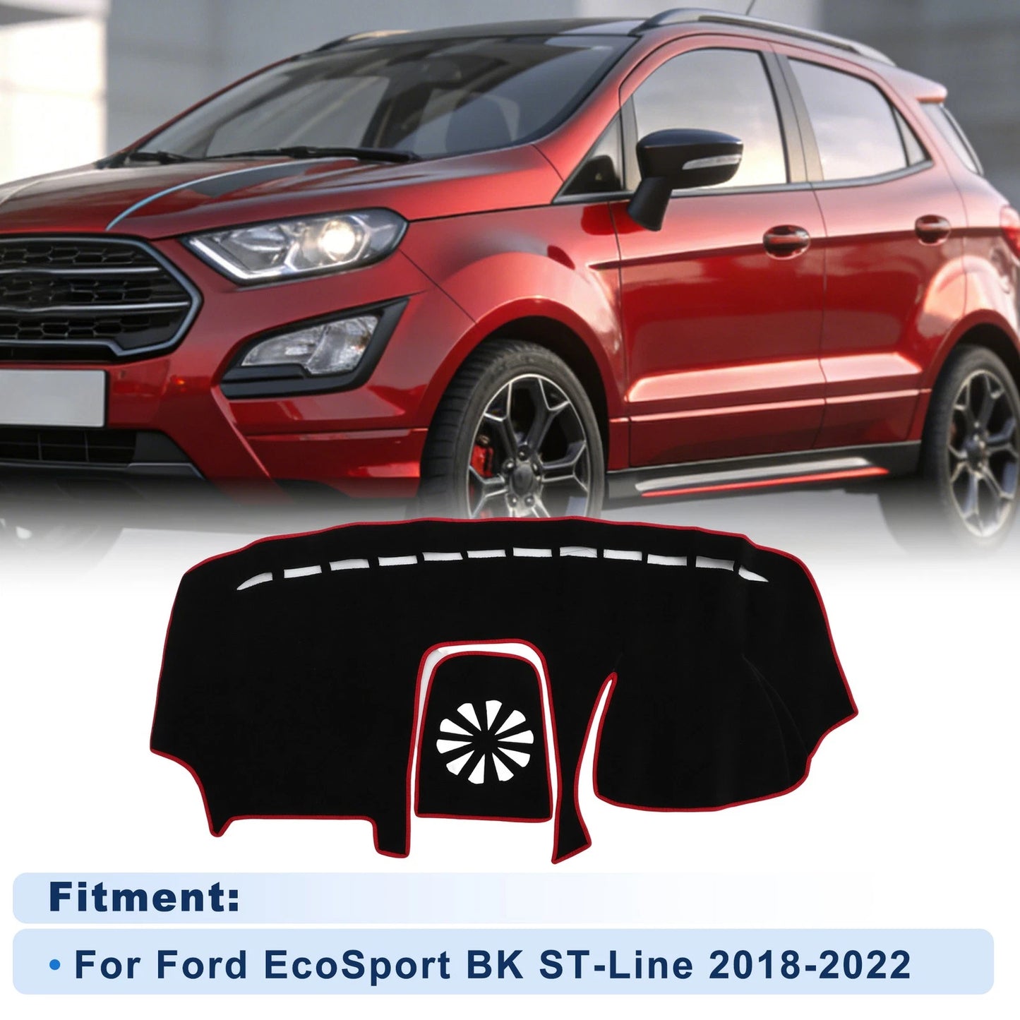 Dash Cover for Ford EcoSport (2018–2022) Black with Red Edge