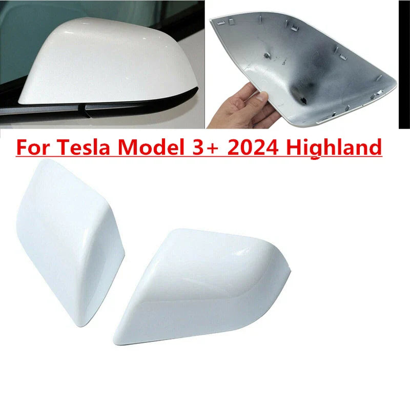 2x White Replacement Side Mirror Rearview Cover for Tesla Model 3+