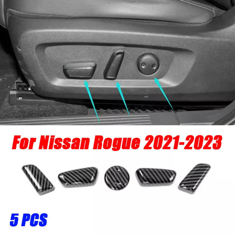 5x Carbon Fiber Seat Adjustment Button Cover Trim for Nissan Rogue (2021–2023)
