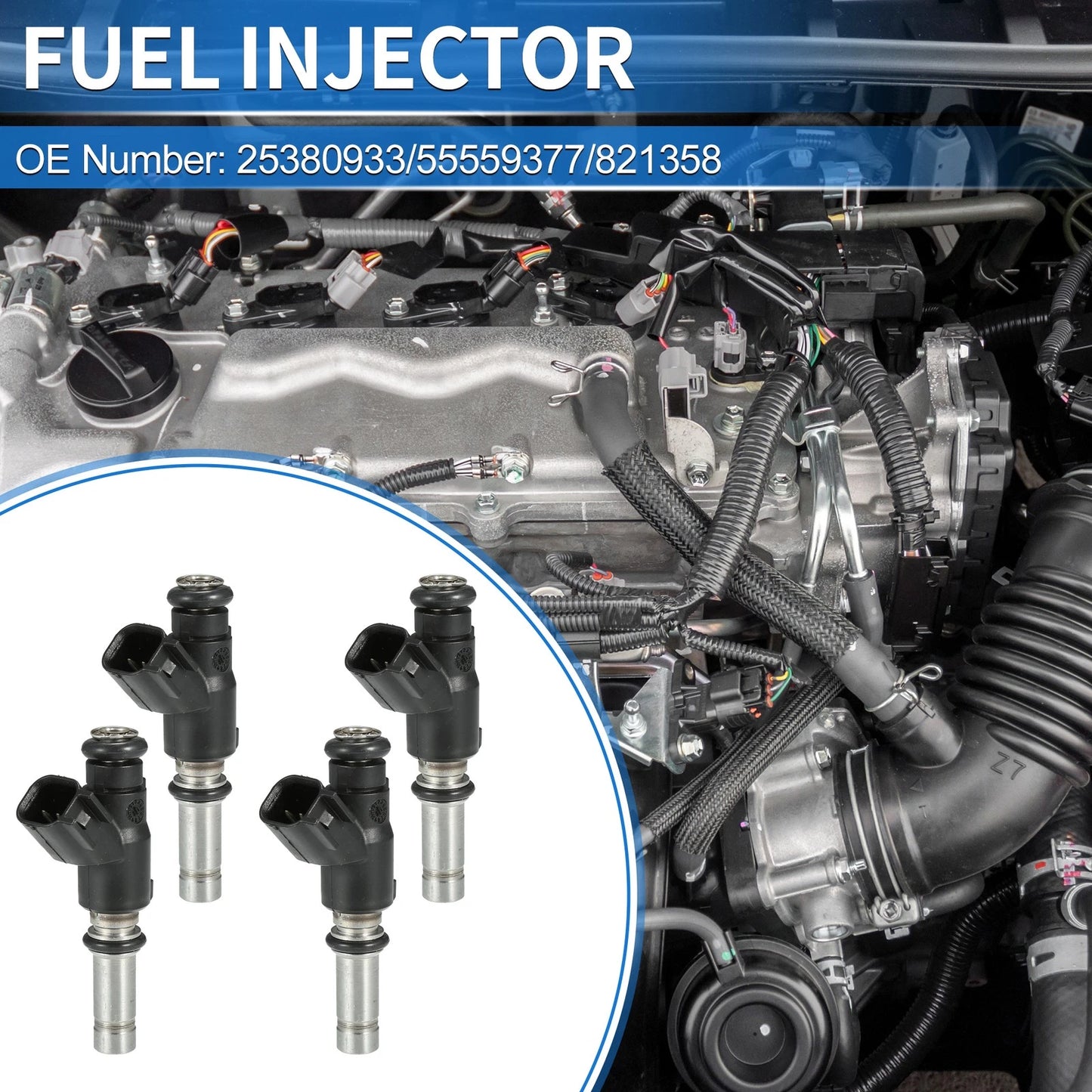 Set of 4 Fuel Injectors No. 25380933 for Chevrolet Aveo (2009–2011) 1.6L