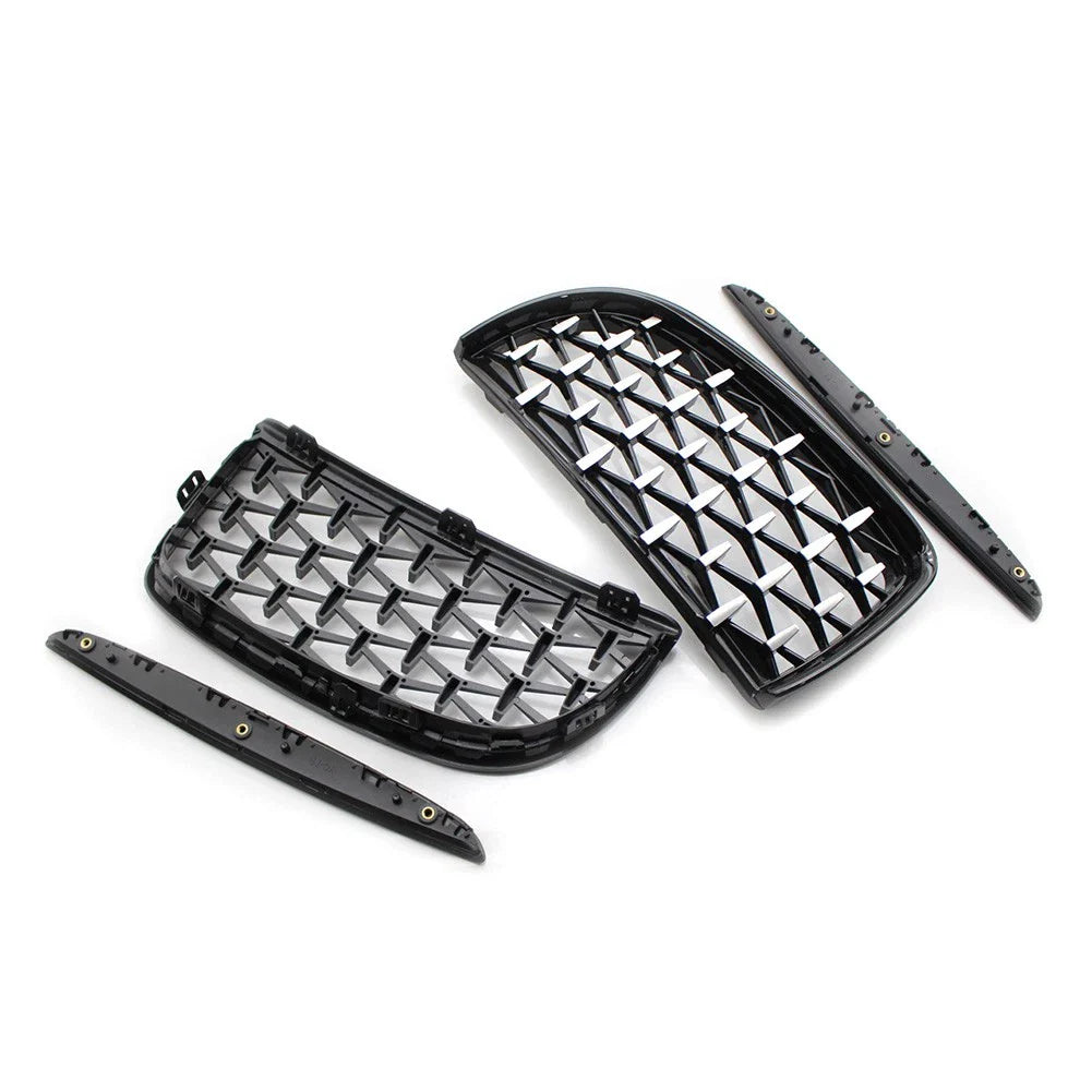 Front Frame & Chrome Grille for BMW E90 2005-2008 Black Pair