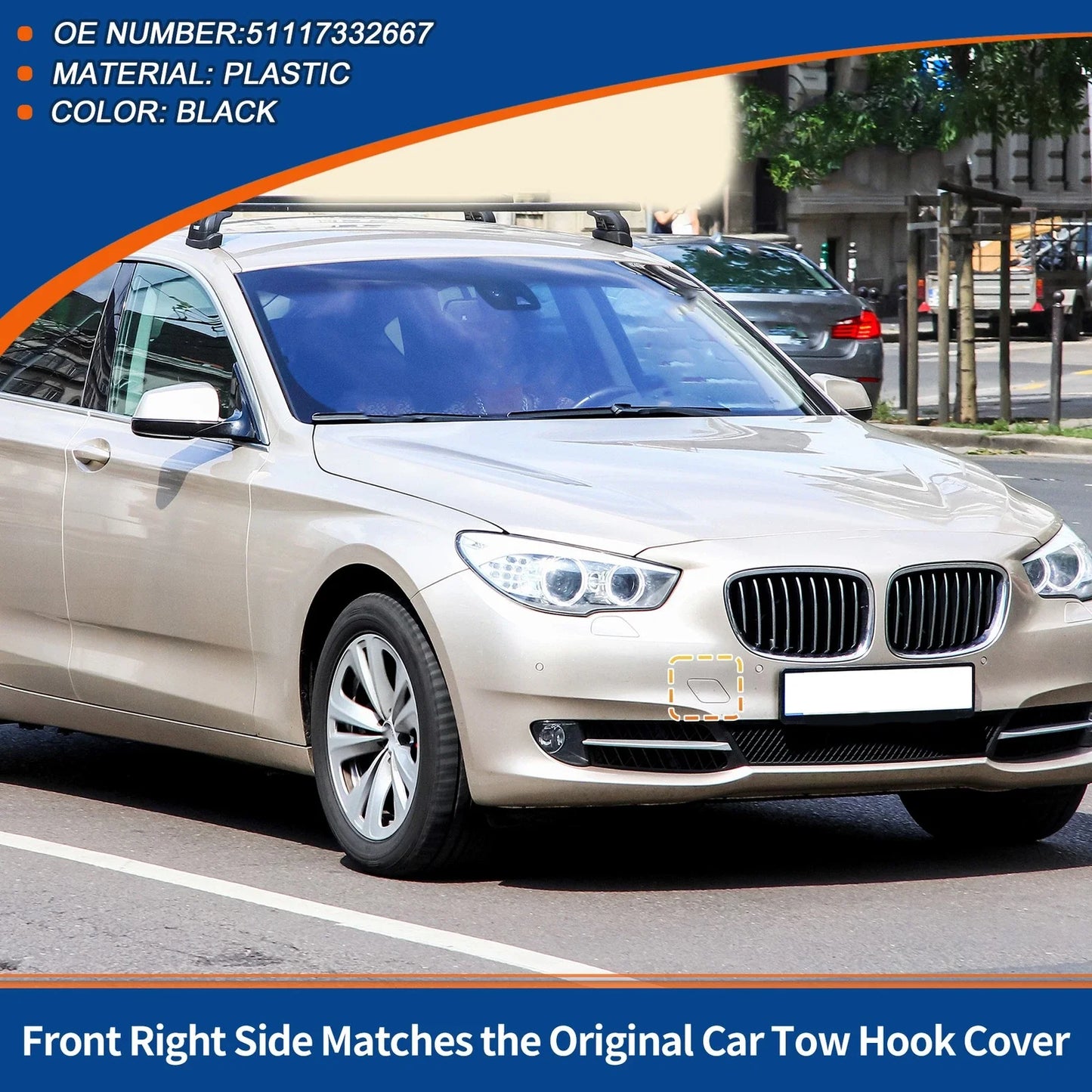 Tow Hook Cover Front Right for BMW 535i 550i GT Black