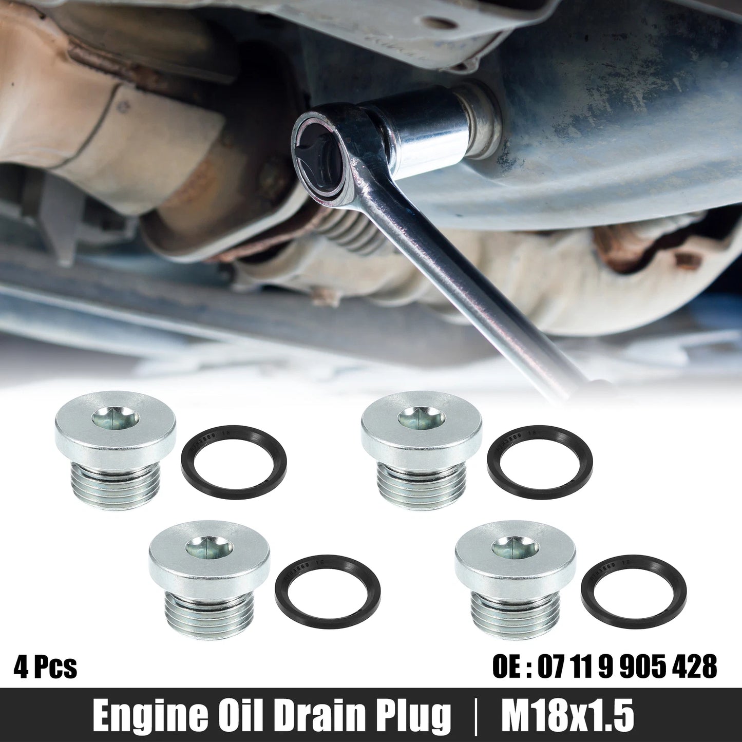 Set of 4 M18x1.5 Steel Engine Oil Drain Plug Screws for BMW 545i 550i (2004–2010)