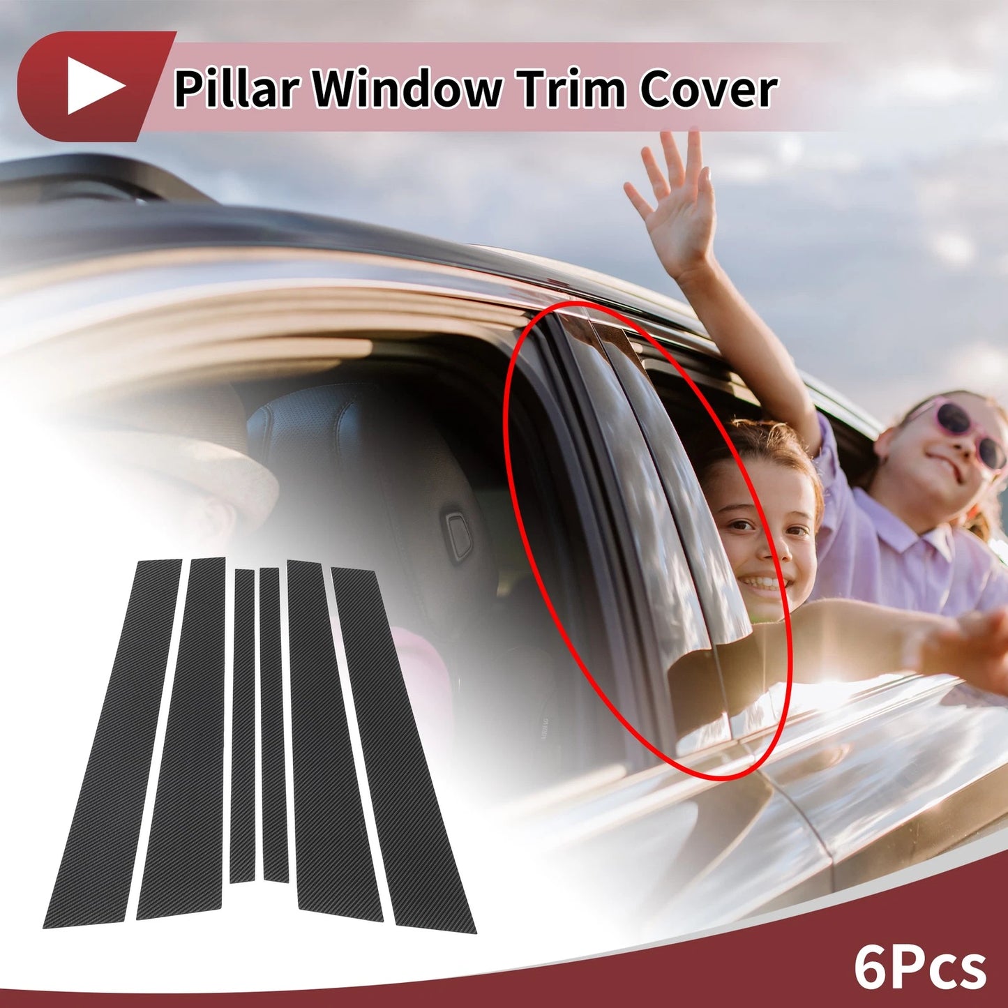 Door Pillar Window Trim for Ford Mercury (1998–2008) Carbon Fiber Black