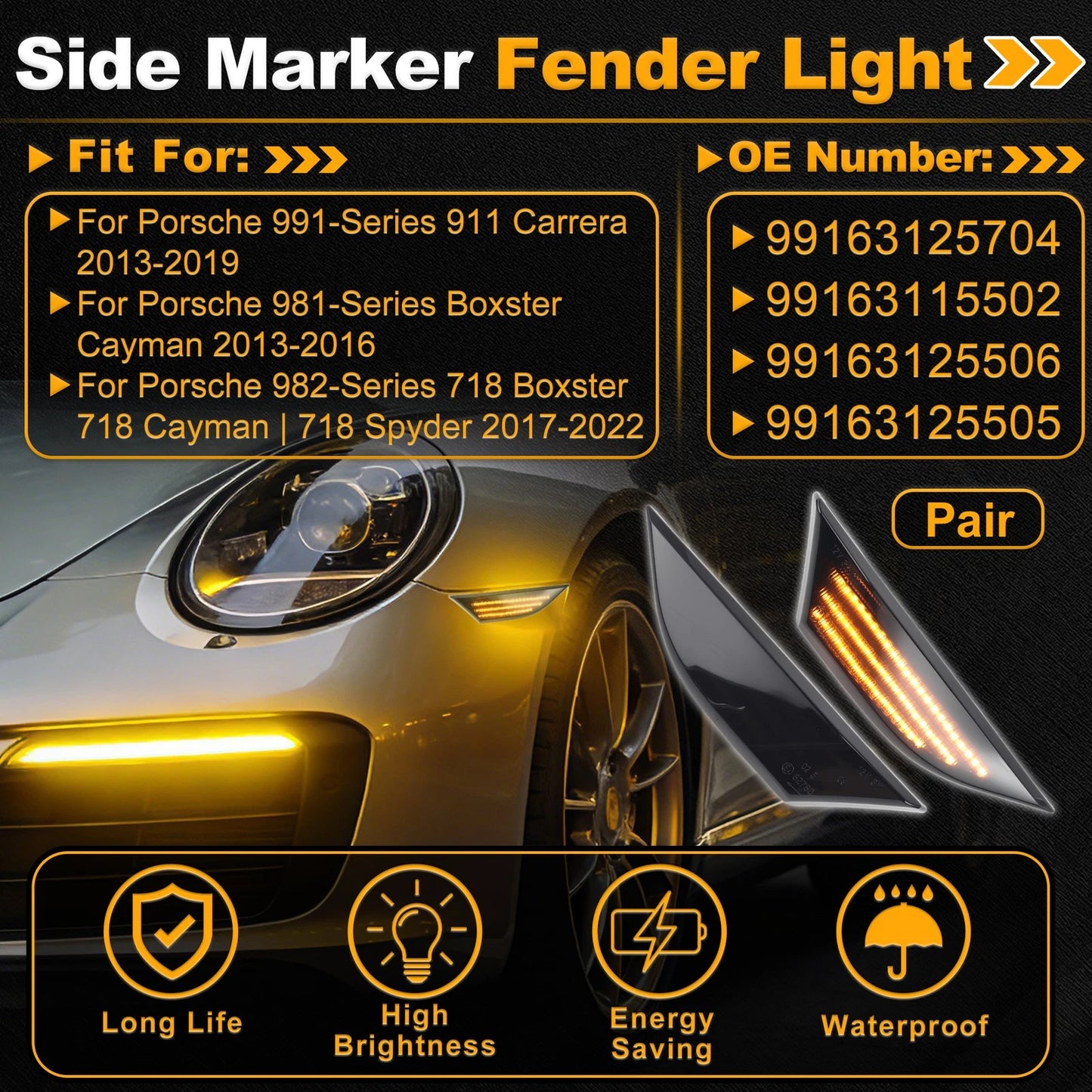 Side Marker Fender Light 99163125704 for Porsche 911 Carrera (2013–2019)