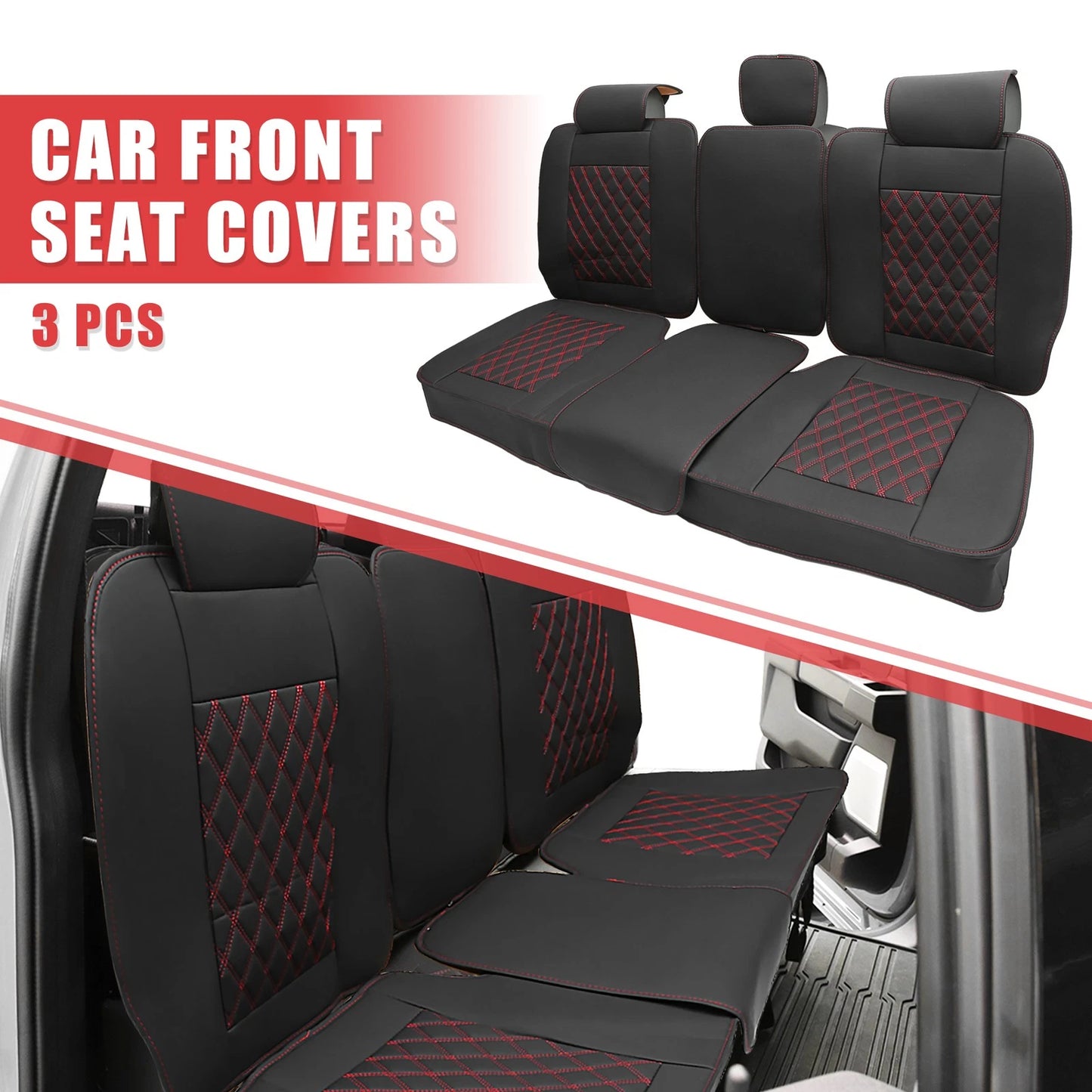 Set of 3 Rear Seat Covers for Dodge Ram Black Red