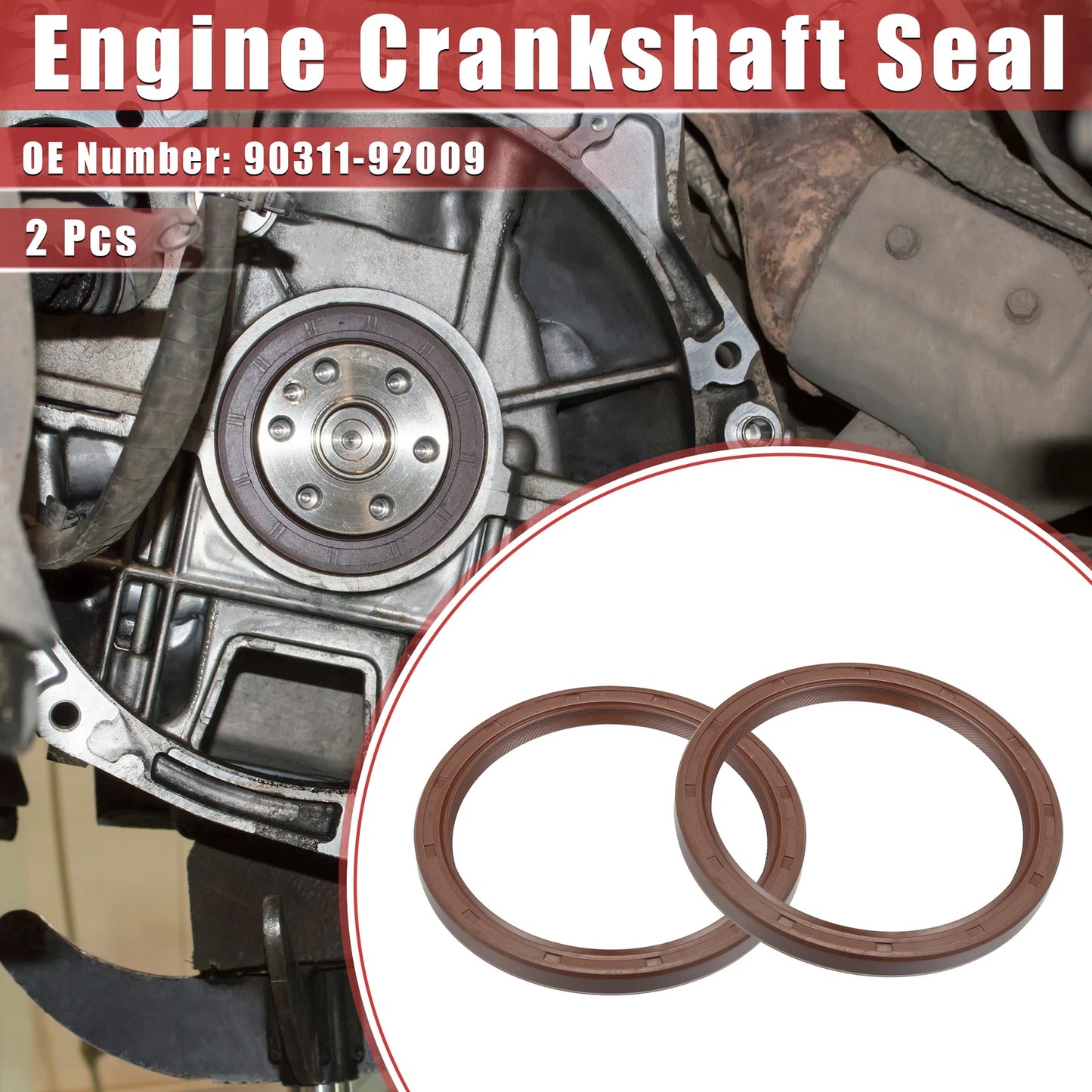 2X Engine Crankshaft Seal No. 90311-92009 for Lexus ES350 (2007–2023) Rubber
