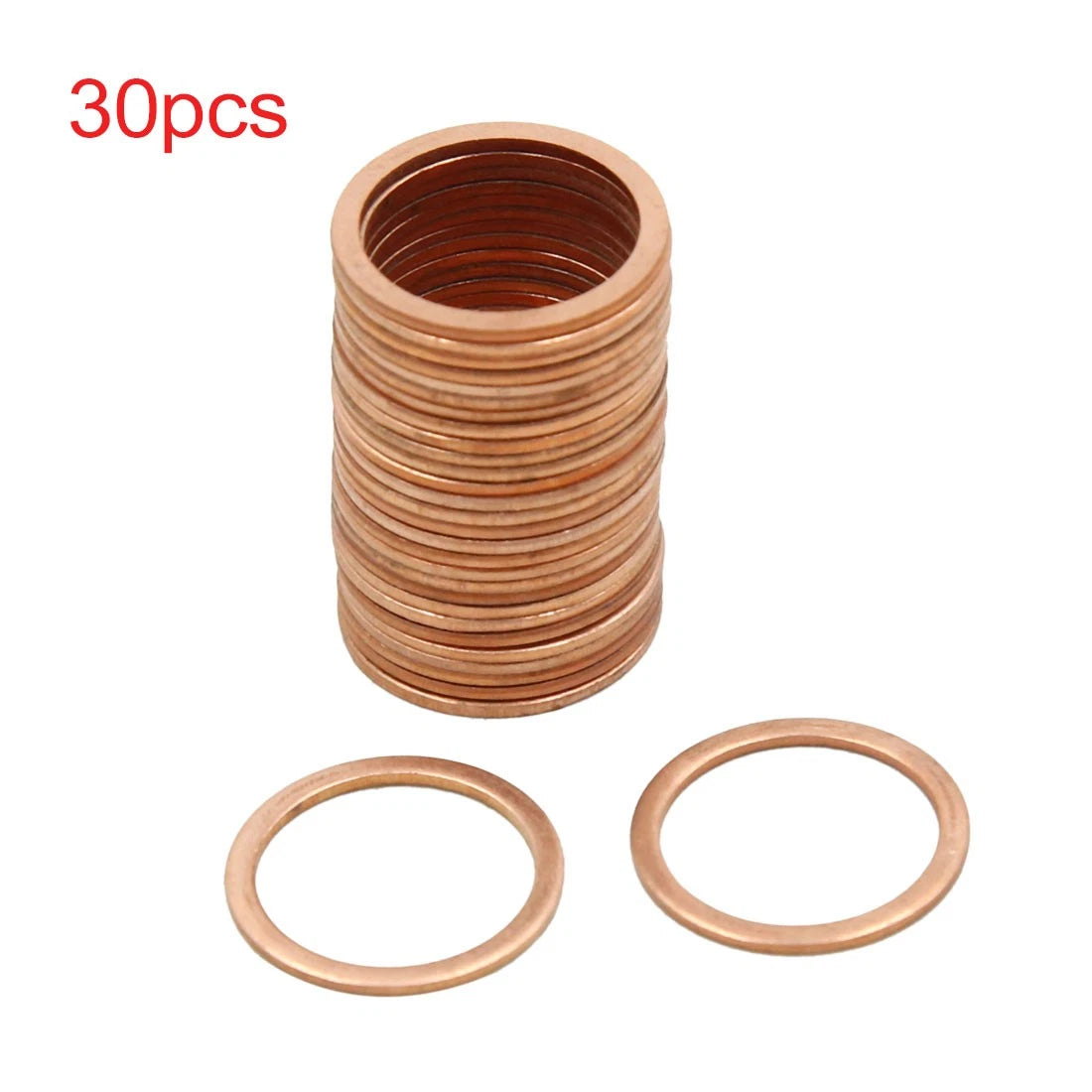 Set of 30 Copper Crush Washers for Flat Sealing Gaskets (16mm Inner Dia)