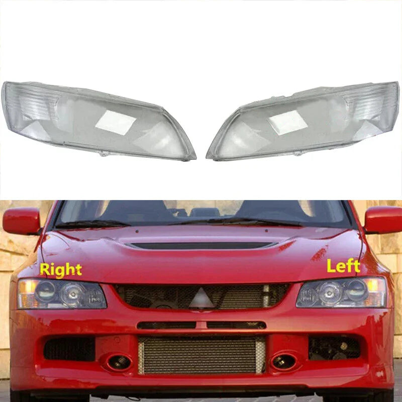 Front L+R Headlight / Lens Cover + Glue for Mitsubishi Lancer Evo (2003–2006)