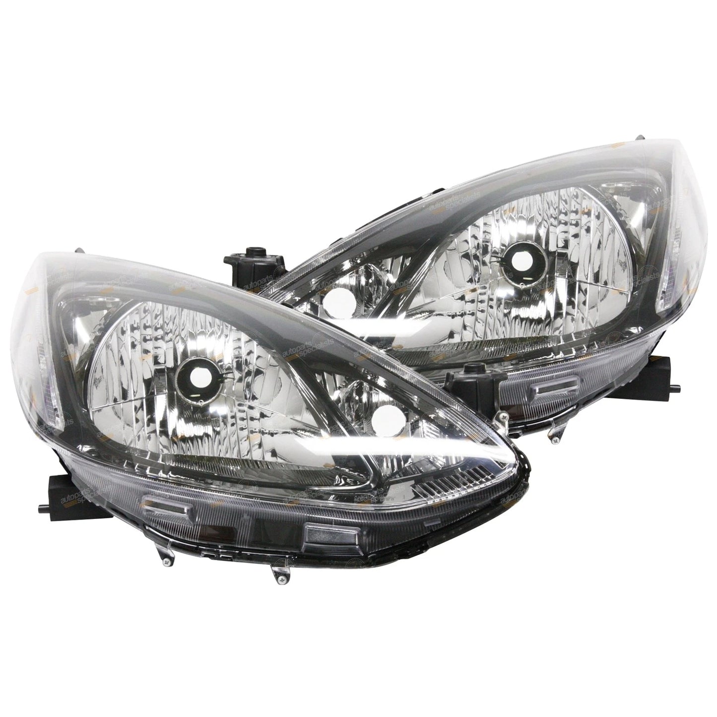 Set of 2 Black Headlights for Mazda 2 (2007–2014)