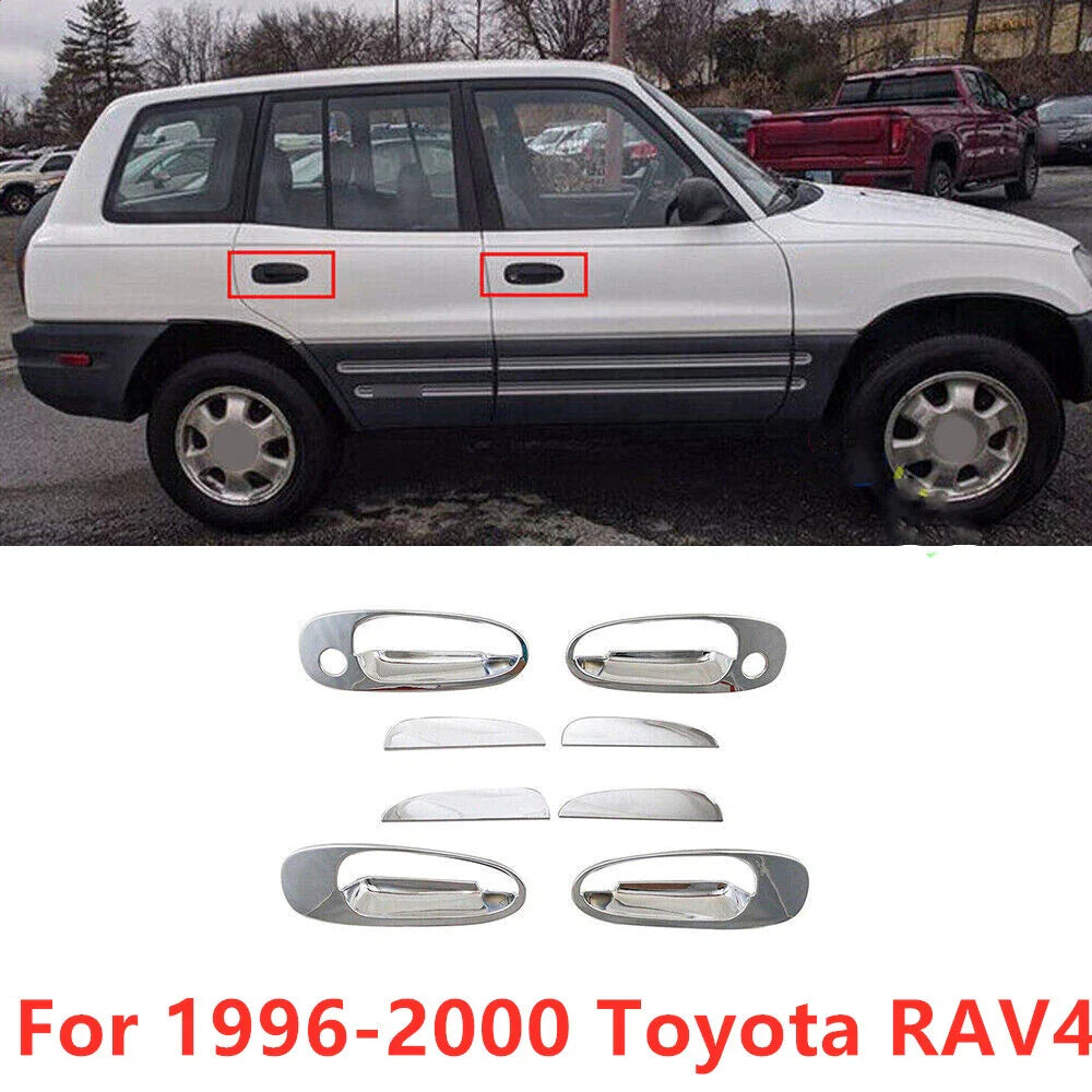 8X Car Chrome Side Door Handle Bowl Cover Trim Decor for Toyota RAV4 (1996–2000)