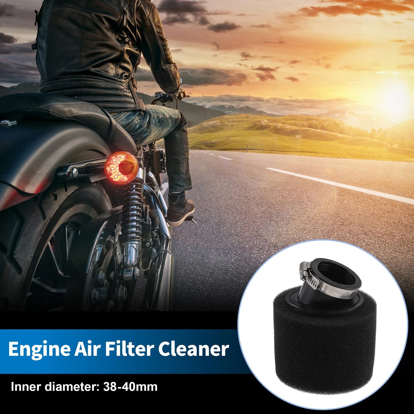 Set of 1 Motorcycle Air Filter Universal 38-40mm Rubber Foam Black