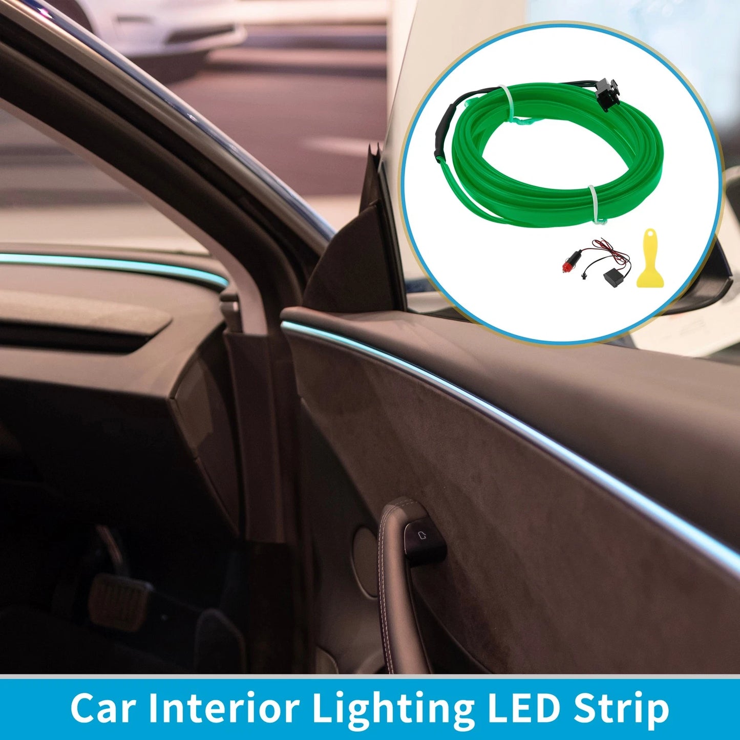 2m LED Neon Wire Car Decoration Lighting for Universal Use (12V) Green