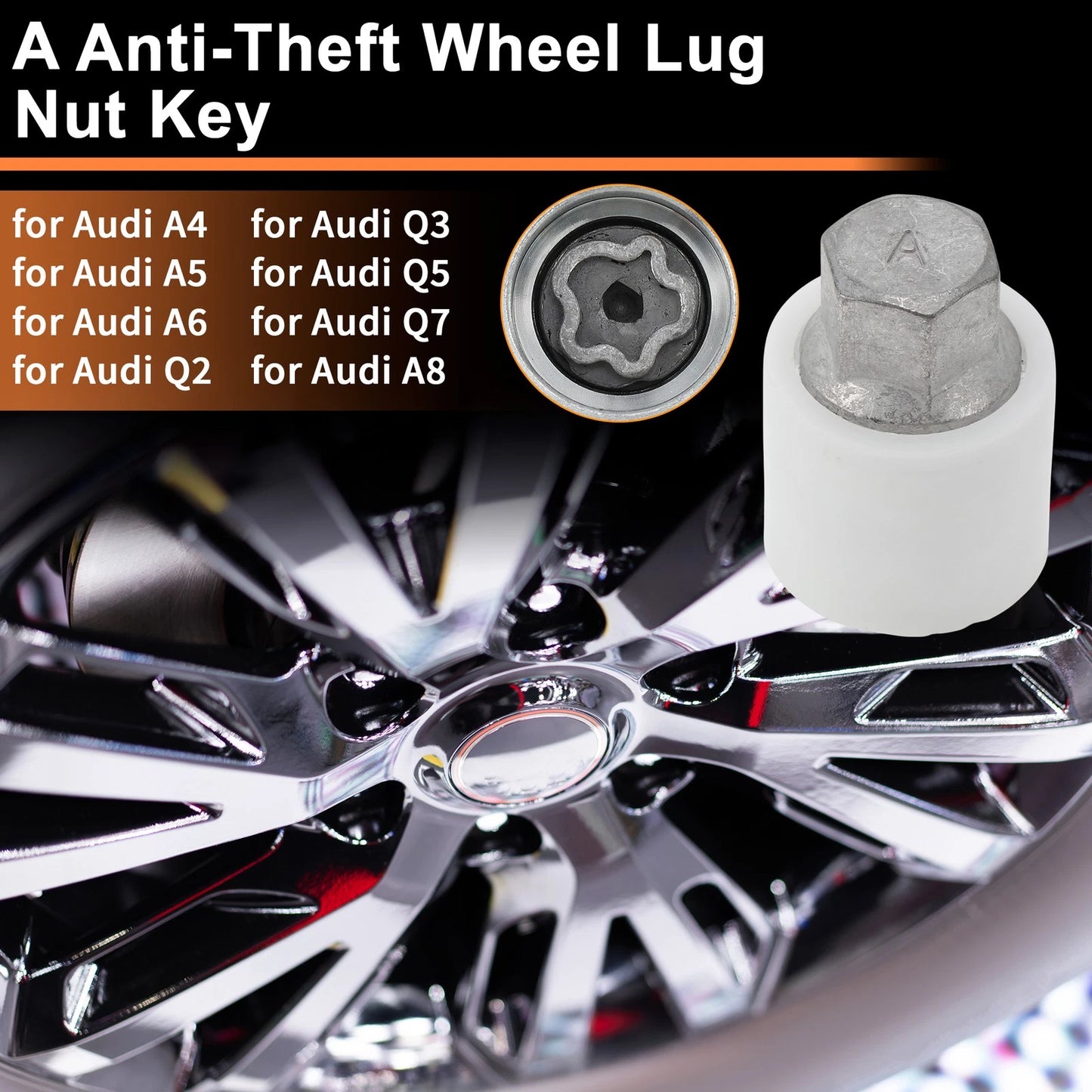 Type A Wheel Lock Lug Nut for Audi A4 (2002–2008) with Key Socket Tool