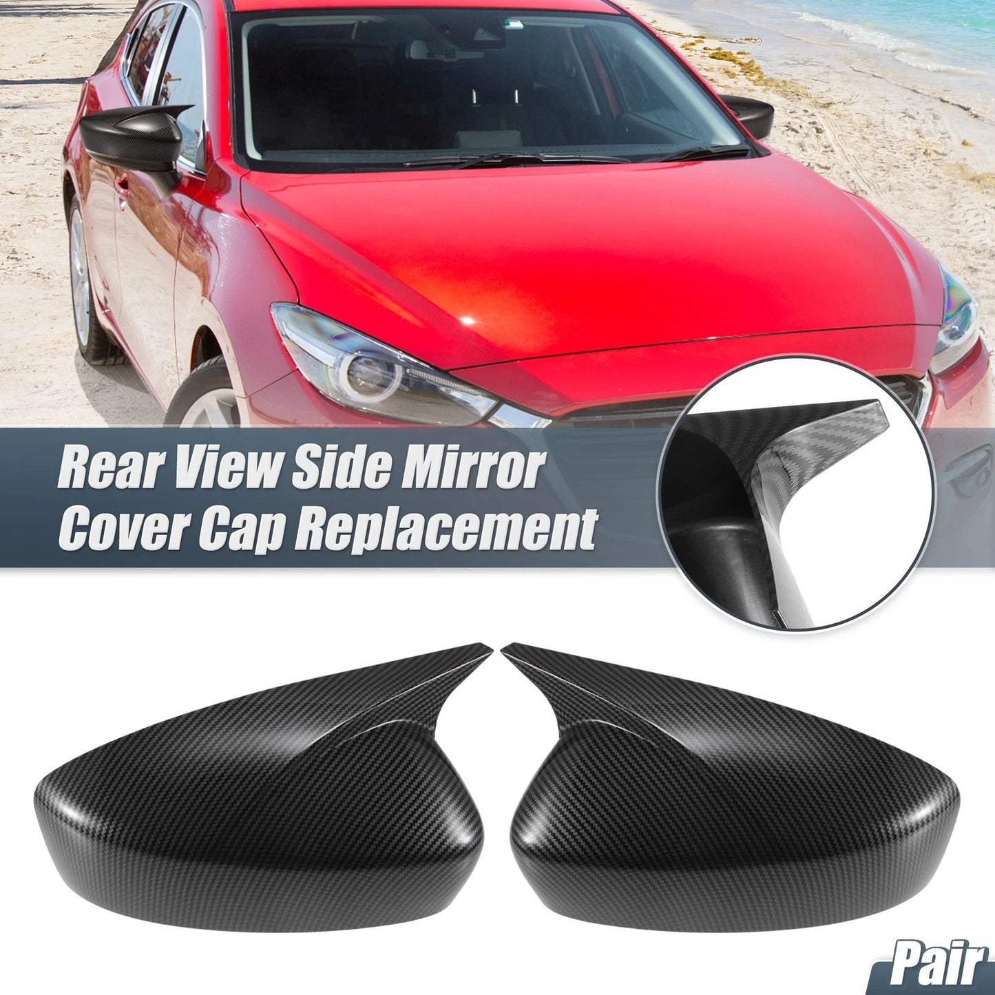 Pair Rearview Mirror Cover Overlay for Mazda 3 Axela (2014–2019) Carbon Fiber