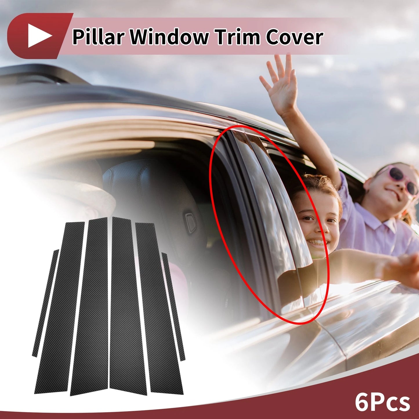 6 Pcs Car Door Pillar Window Trim for Toyota Camry (2012–2016) Carbon Fiber