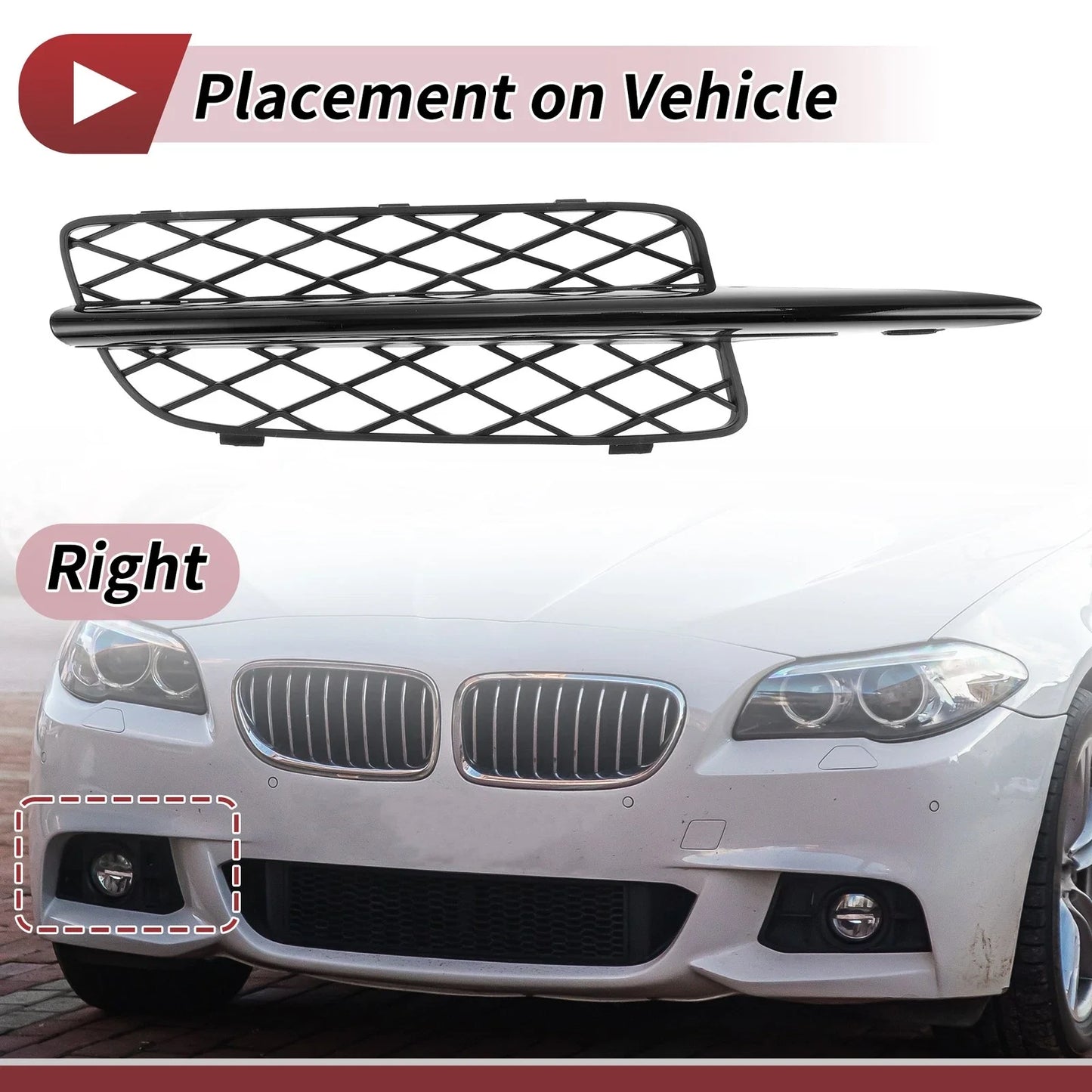 1 Pc Front Right Fog Light Grill for BMW X5 Black (2007-2010)