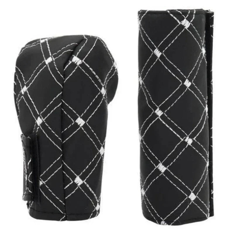 2 x Gear Shift And Handbrake Cover Set Red Wine Cloth for Manual Cars