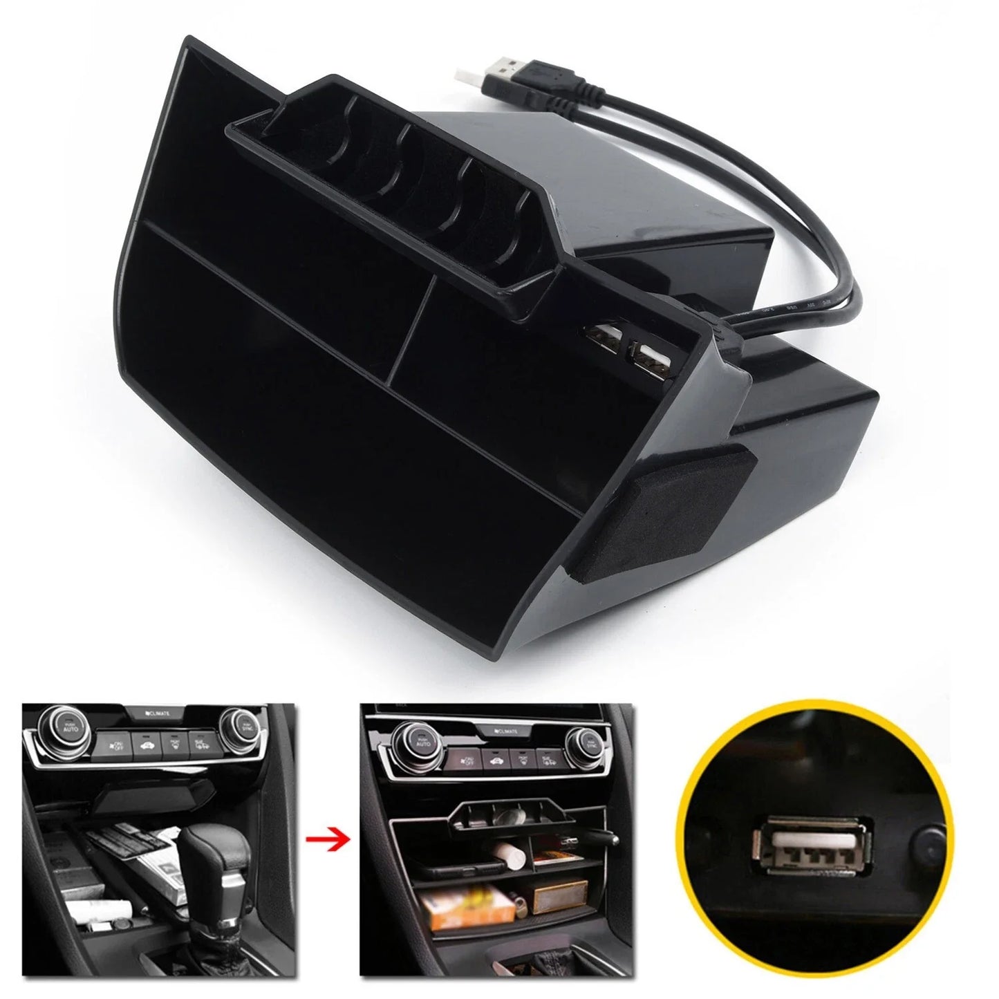 Console Central Storage Box + USB Accessories for Civic (2016–2019)