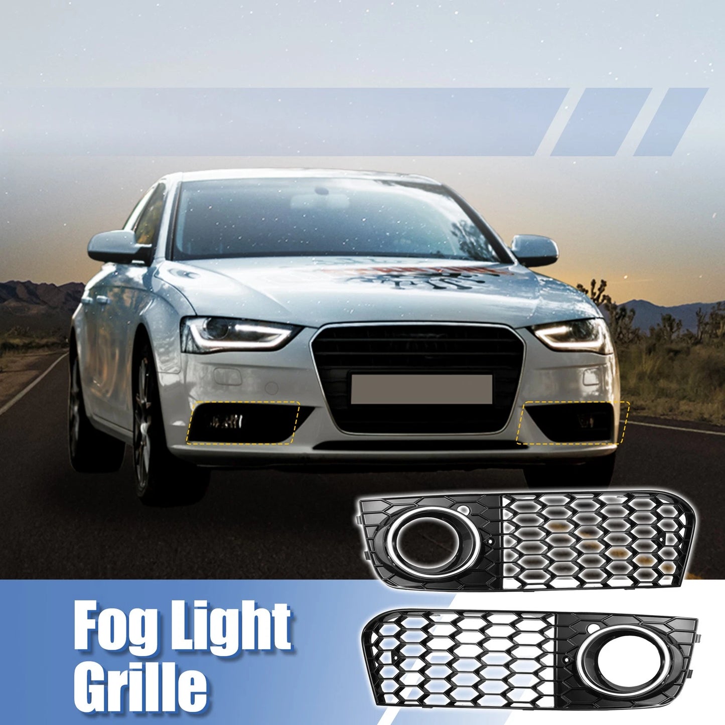 Pair Front Fog Light Mesh Grille Cover for Audi A4 B8 (2009–2011) 8KD807682 8KD807681