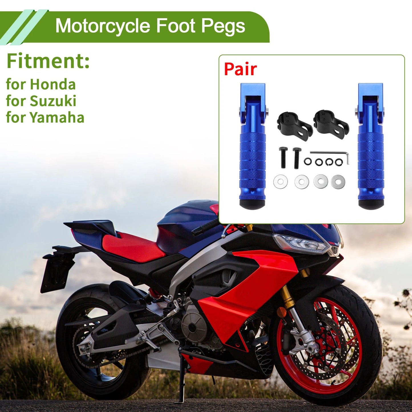Foot Pegs for Honda, Suzuki, Yamaha (Motorcycle) - Blue