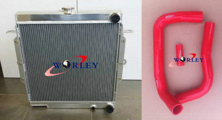 5-Row Aluminum Radiator with Red Hoses for Toyota Landcruiser 75 Series (1975–1985)