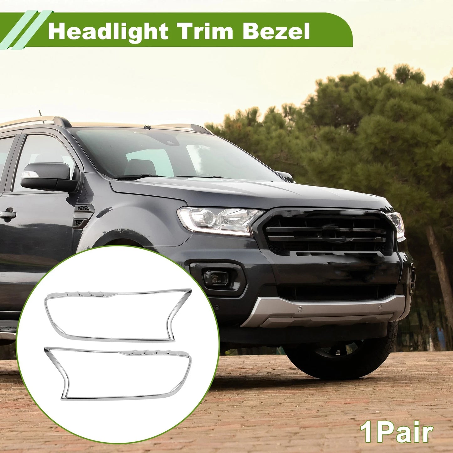 Set of 2 Headlight Trim Bezels for Ford Ranger (2015–2021)
