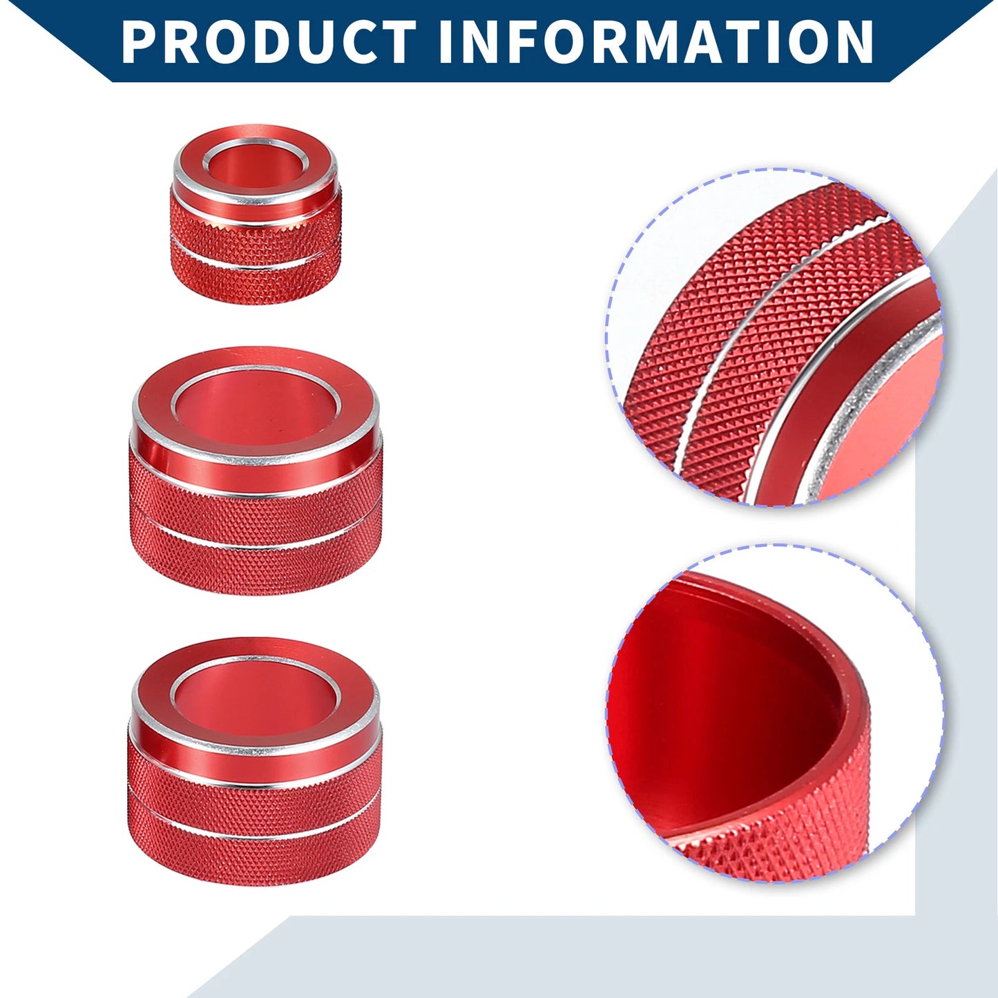 Set of 3 AC Radio Volume Control Switch Knob Cover Rings for BMW F10 (2011–2016) Red