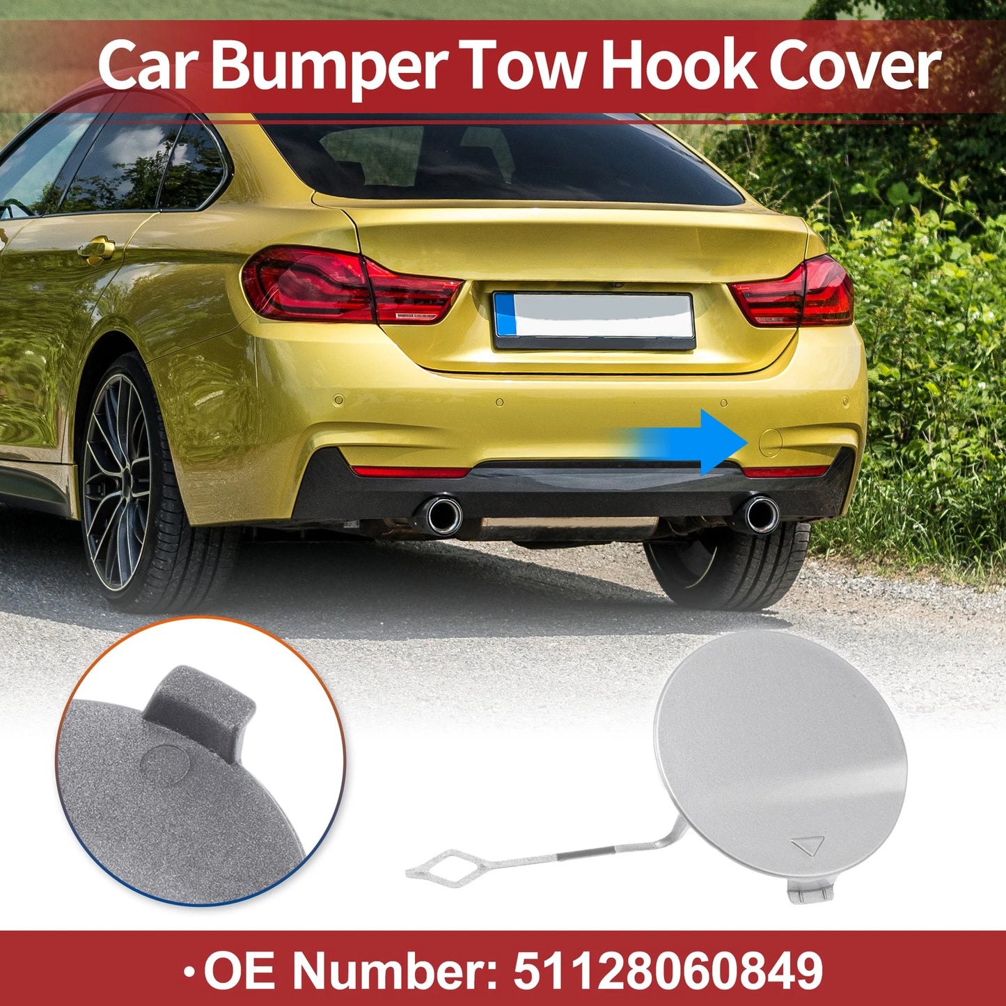 Rear Car Bumper Tow Hook Cover for BMW 428i (2014–2016) No. 51128060849 Silver Tone