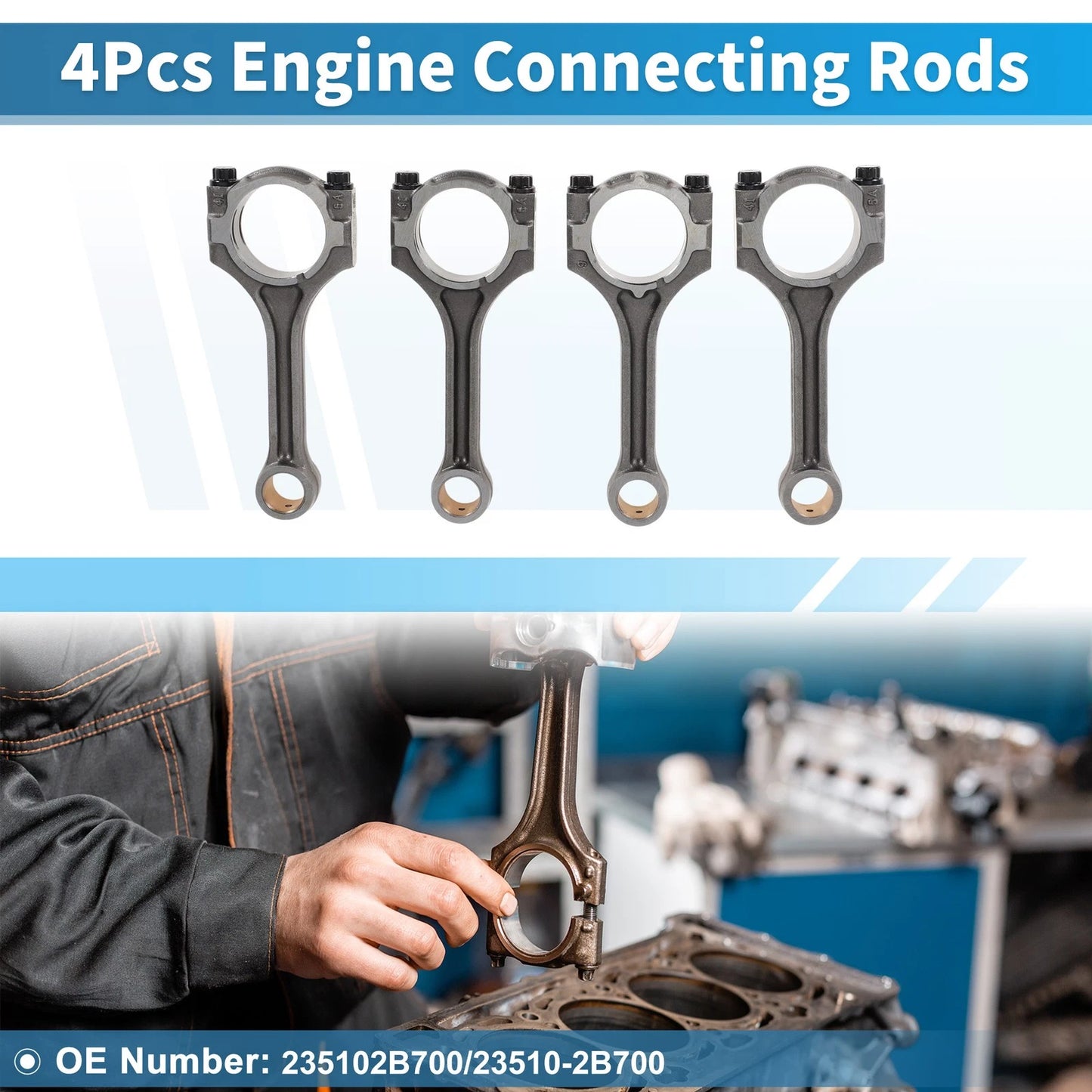 Set of 4 Engine Connecting Rods for Hyundai Veloster (2013–2021) No. 235102B700