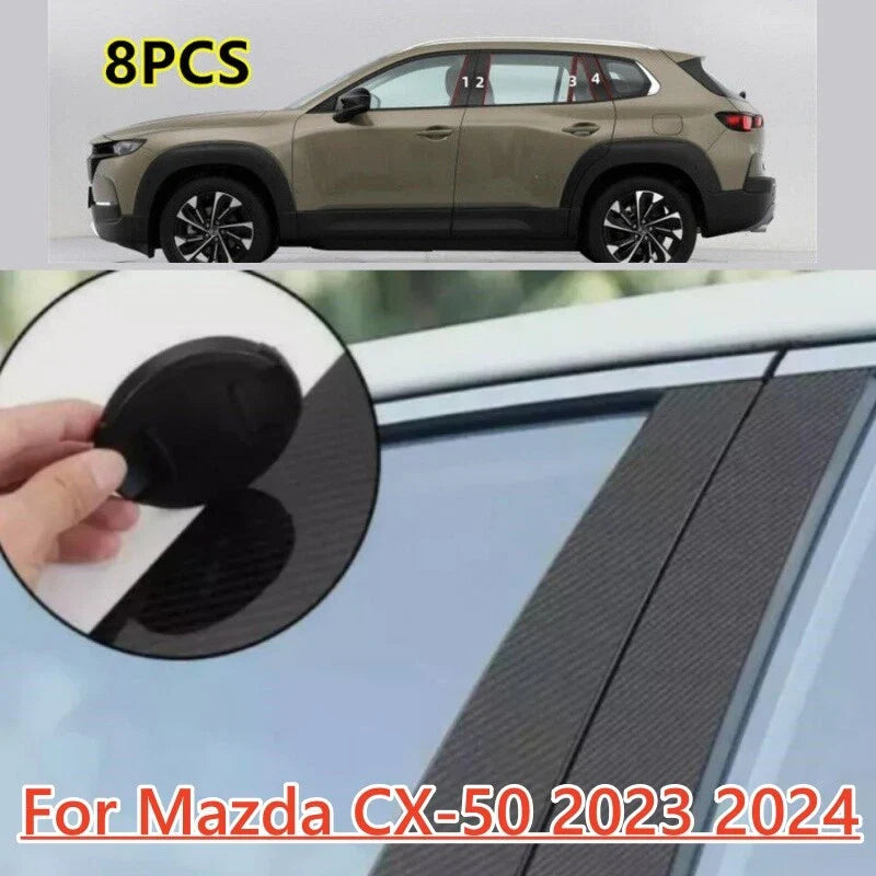 8X Carbon Fiber Window Door Trim Pillar Posts Cover for Mazda CX-50 (2023–2024)