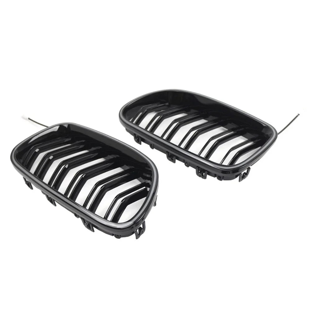 Glossy Black Front Kidney Grille with Light Strip for BMW 5-Series (2010-2016)