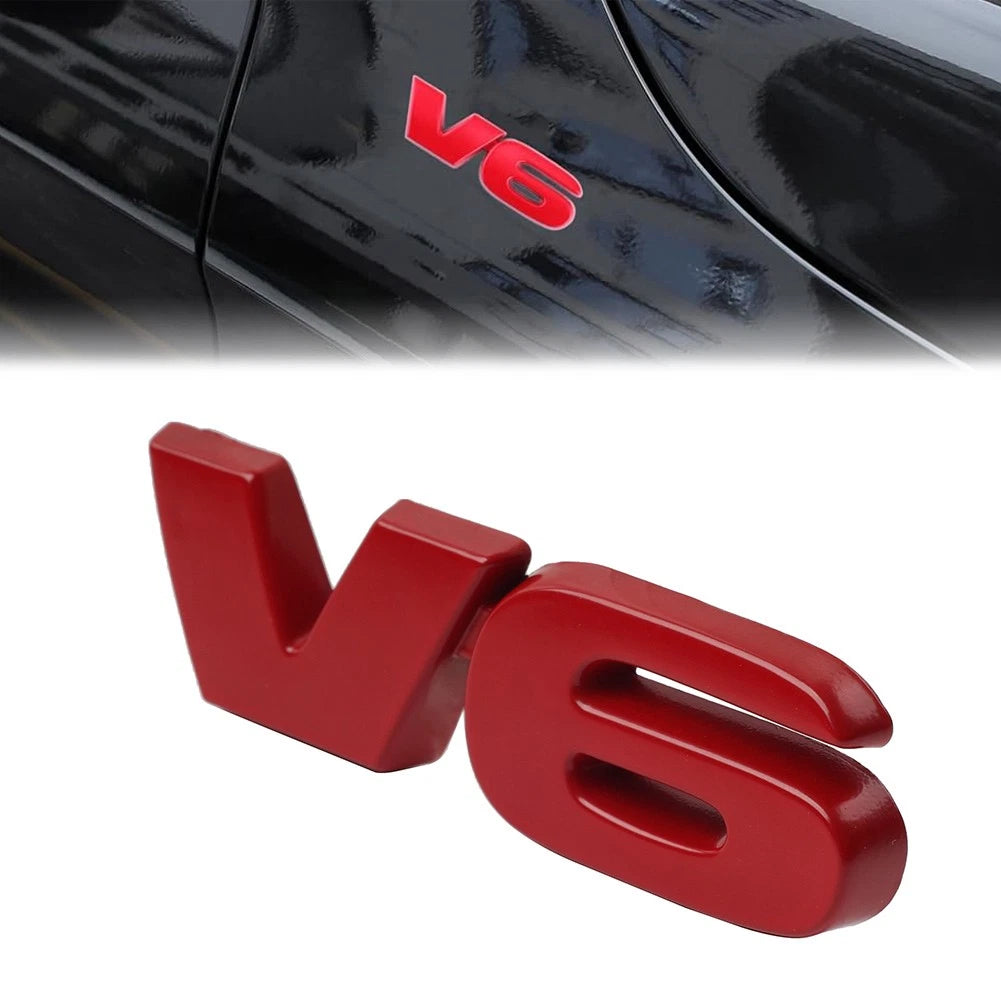 V6 Metal Car Fender Trunk Engine Emblem Badge Red for Universal Fit