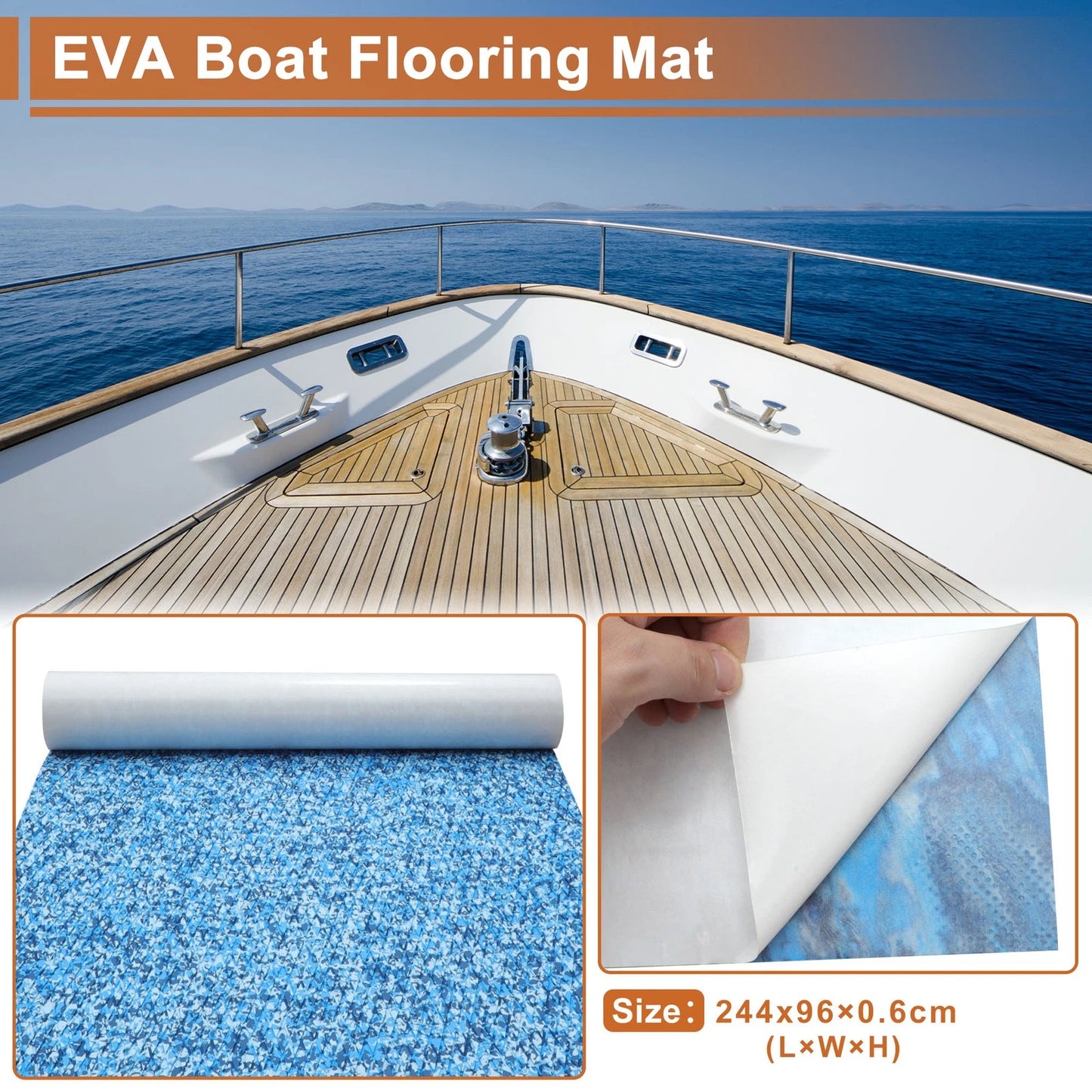 Self-Adhesive Boat Flooring Strip 96" L x 38" W EVA Camo Blue