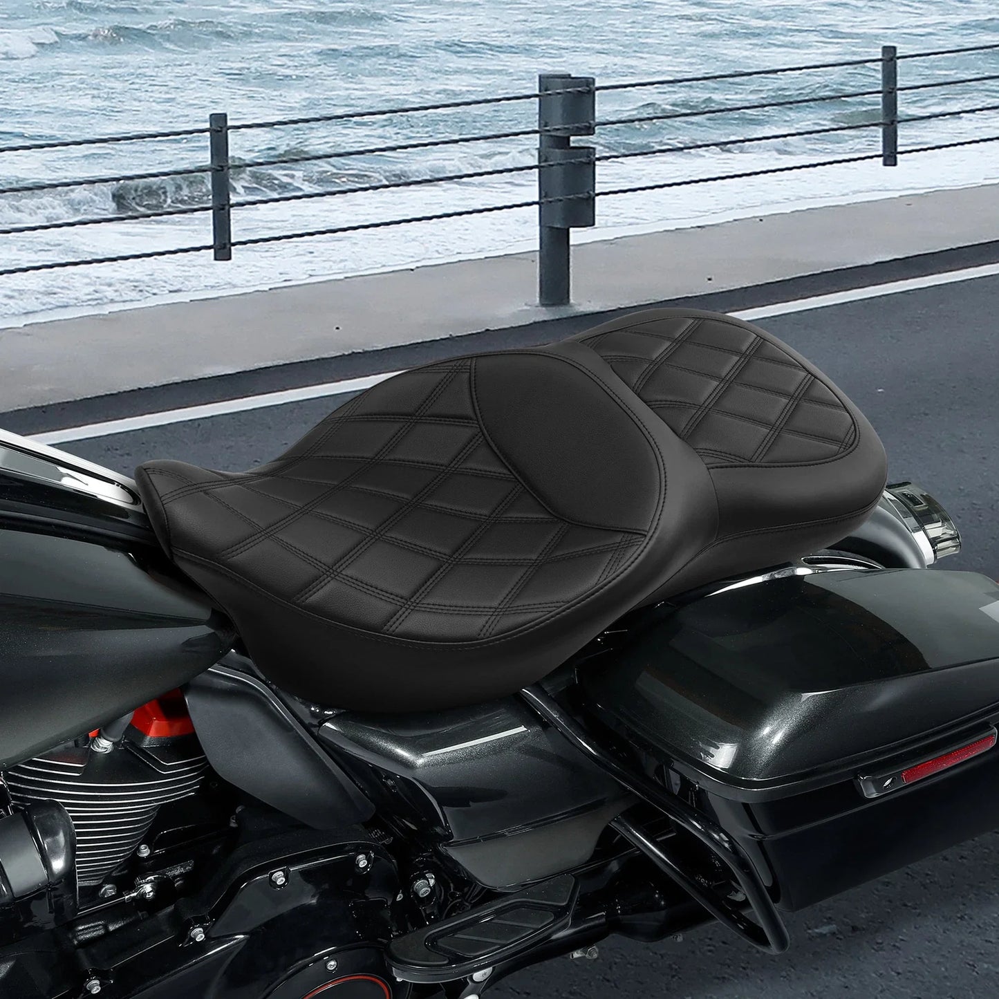 Black Gel Driver Rider Passenger Seat for Harley Street Road Tri Glide (09-23)