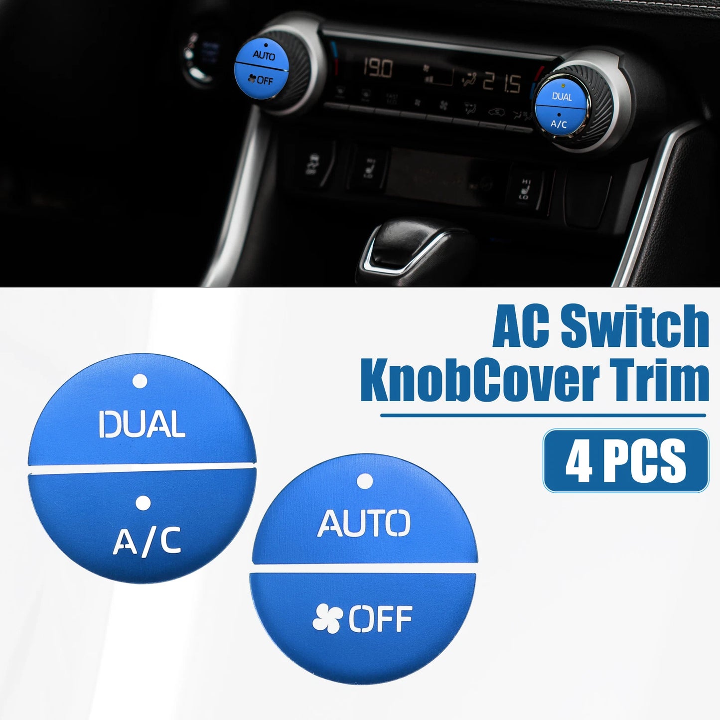 Set of 4 AC Switch Knob Cover Trim for Toyota RAV4 (2019–2022) Aluminum Blue
