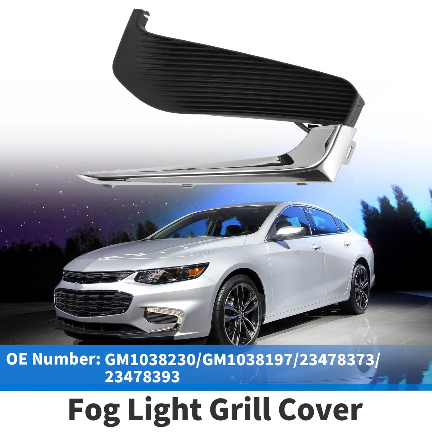 Front Left Fog Light Grill No.GM1038230 for Chevrolet Malibu (2016–2018) Black Chrome