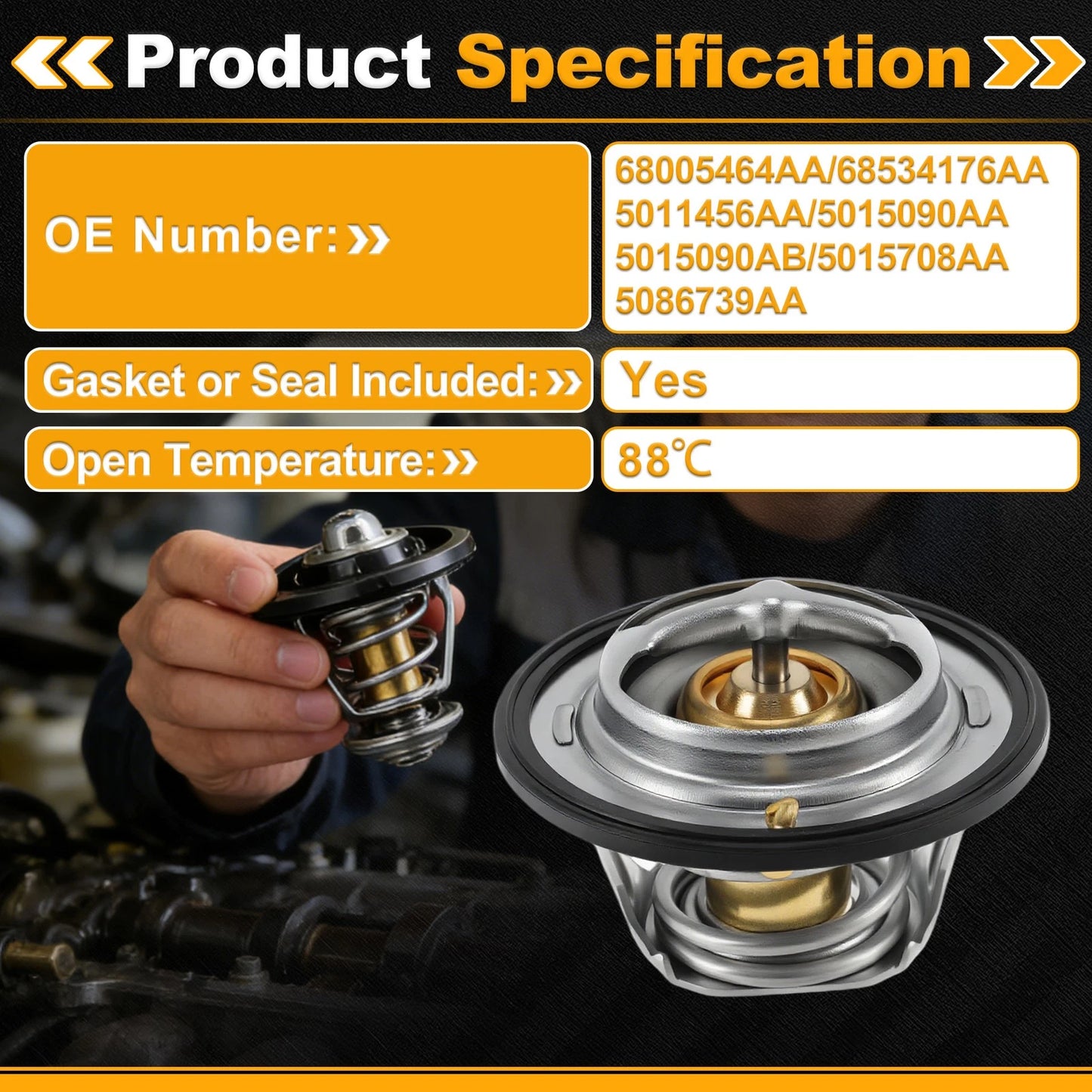 Engine Coolant Thermostat 5011456AA for Dodge Ram 2500 (1998–2009) with Seal