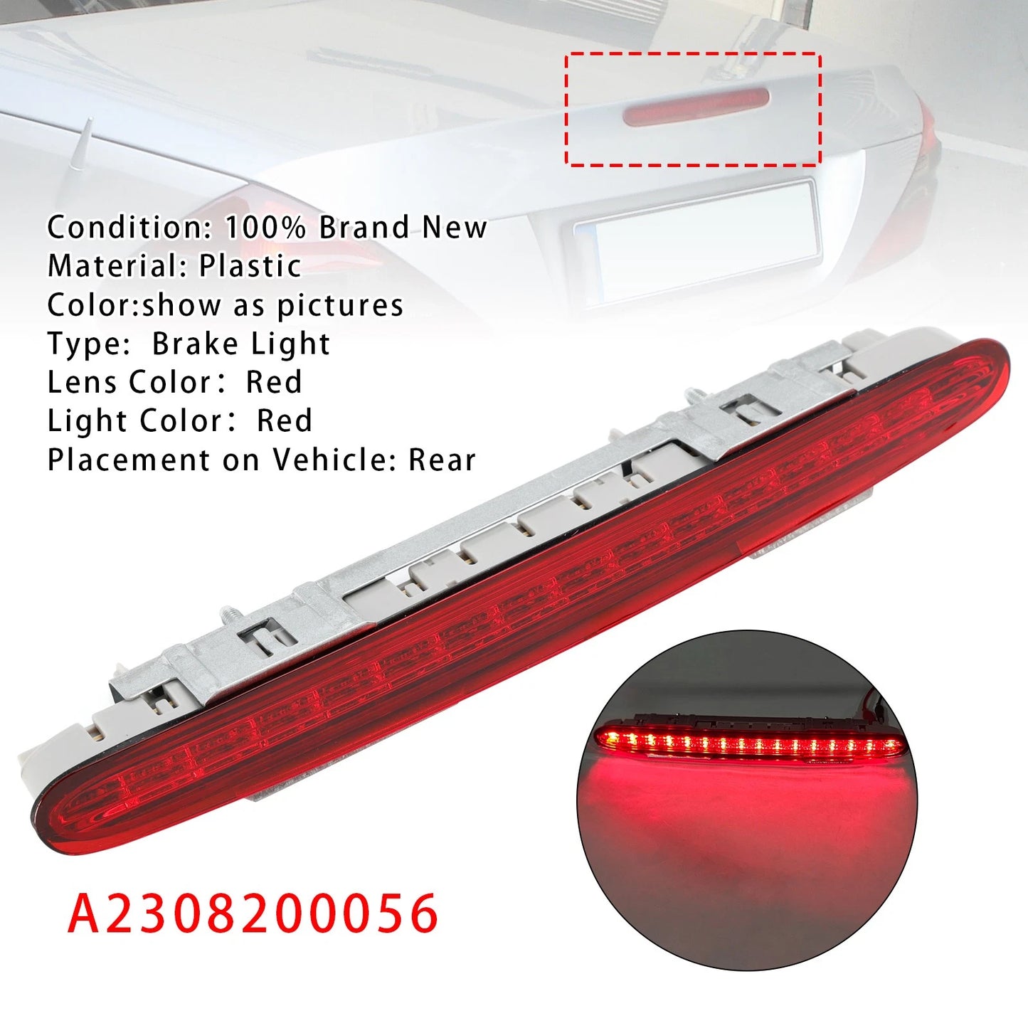 Rear Third Brake Light Lamp for Mercedes Benz SL55 SL550 R230 (2002–2012) Red