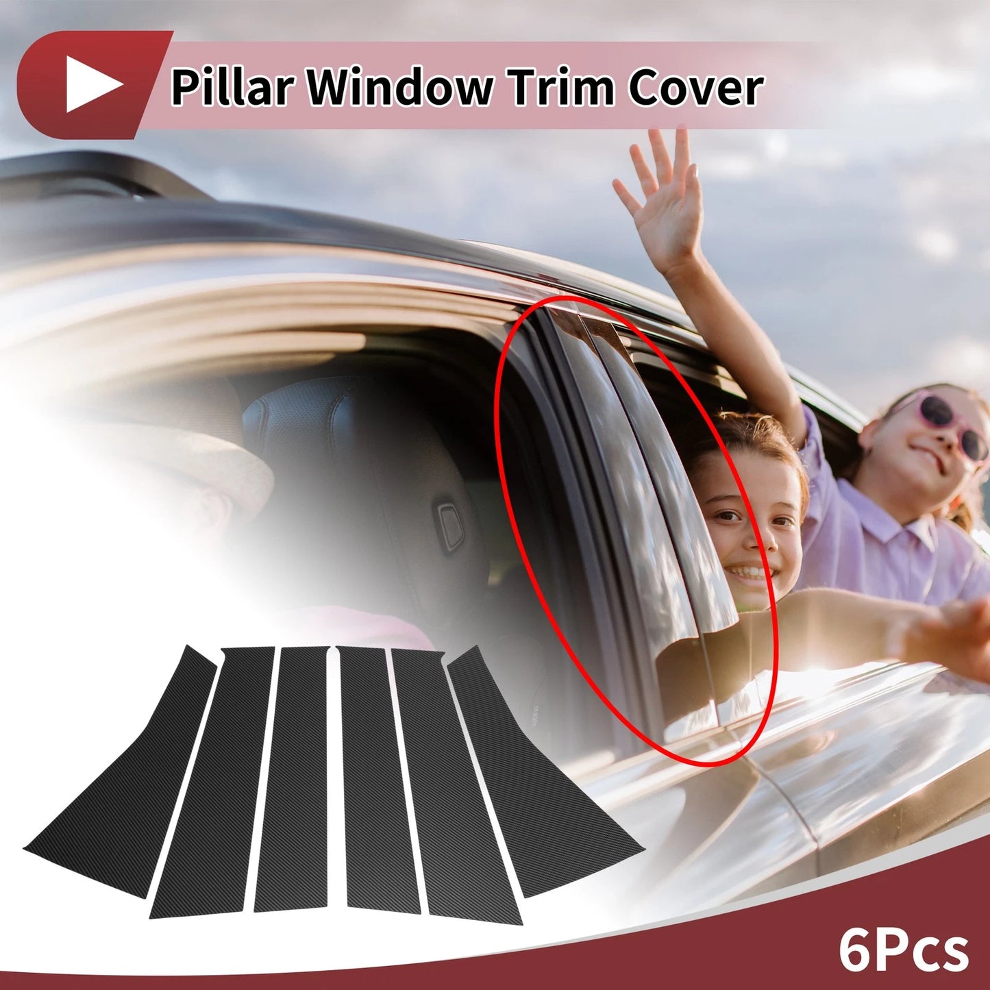 Door Pillar Window Trim for Nissan Note E12/E13 (2009–2022) Black Carbon Fiber
