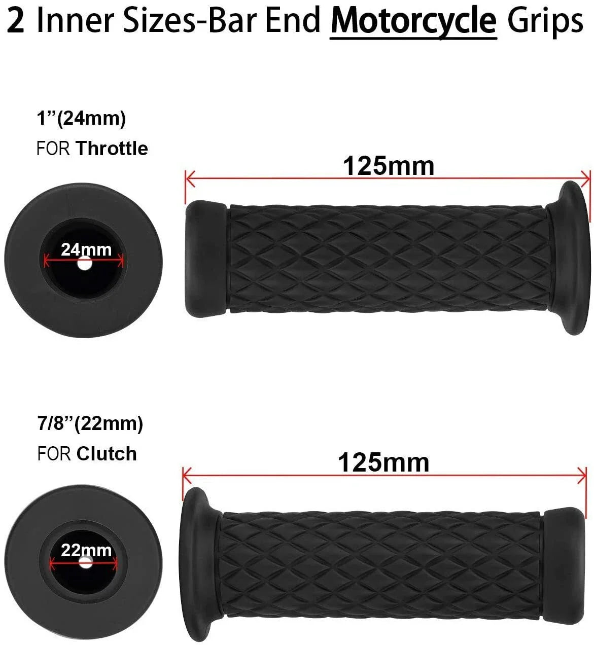 22mm Black Gel Handlebar Grips for Motorcycle Cafe Racer Dirt Bike ATV